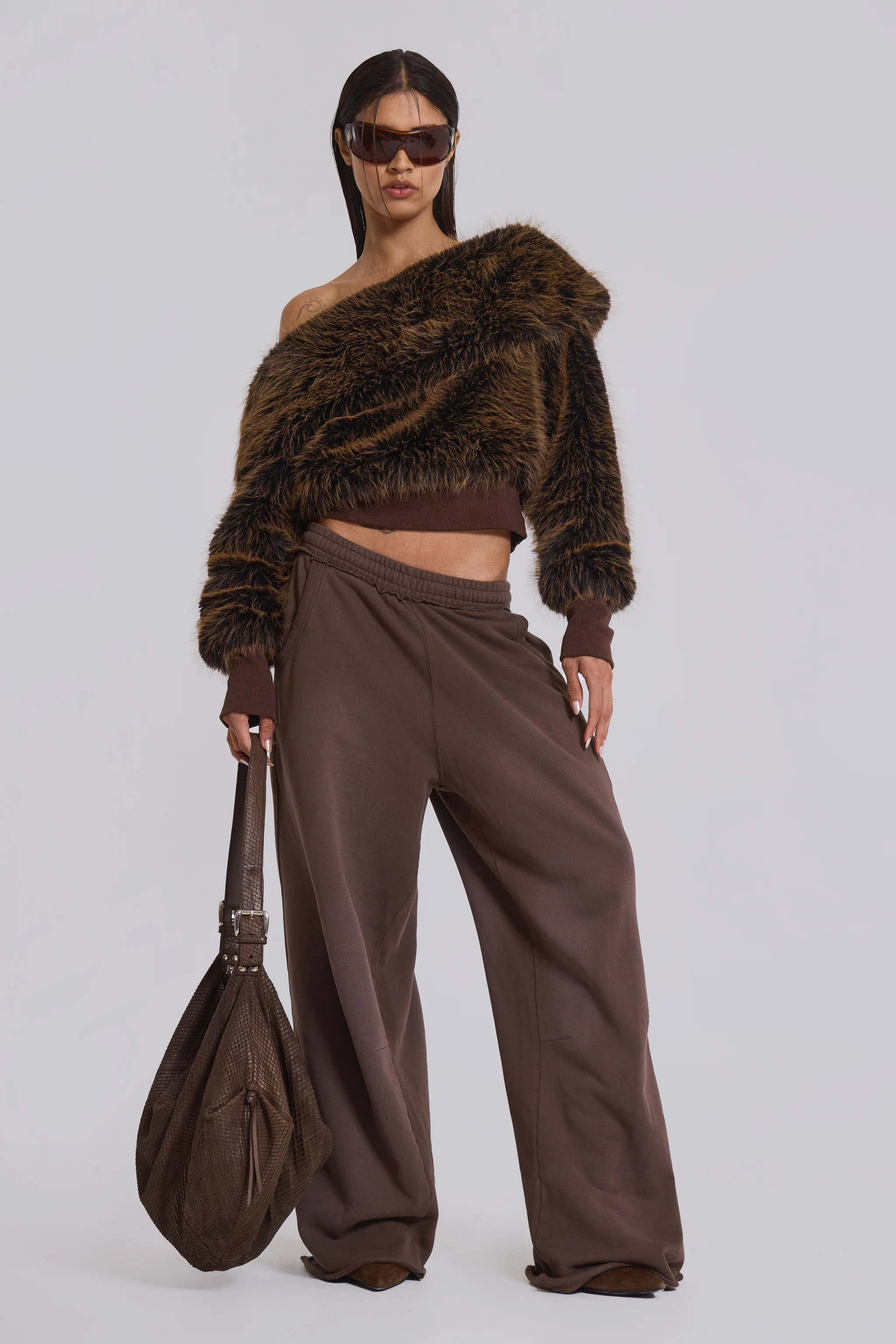 316 Off The Shoulder Fur Jumper in Brown - Image 10