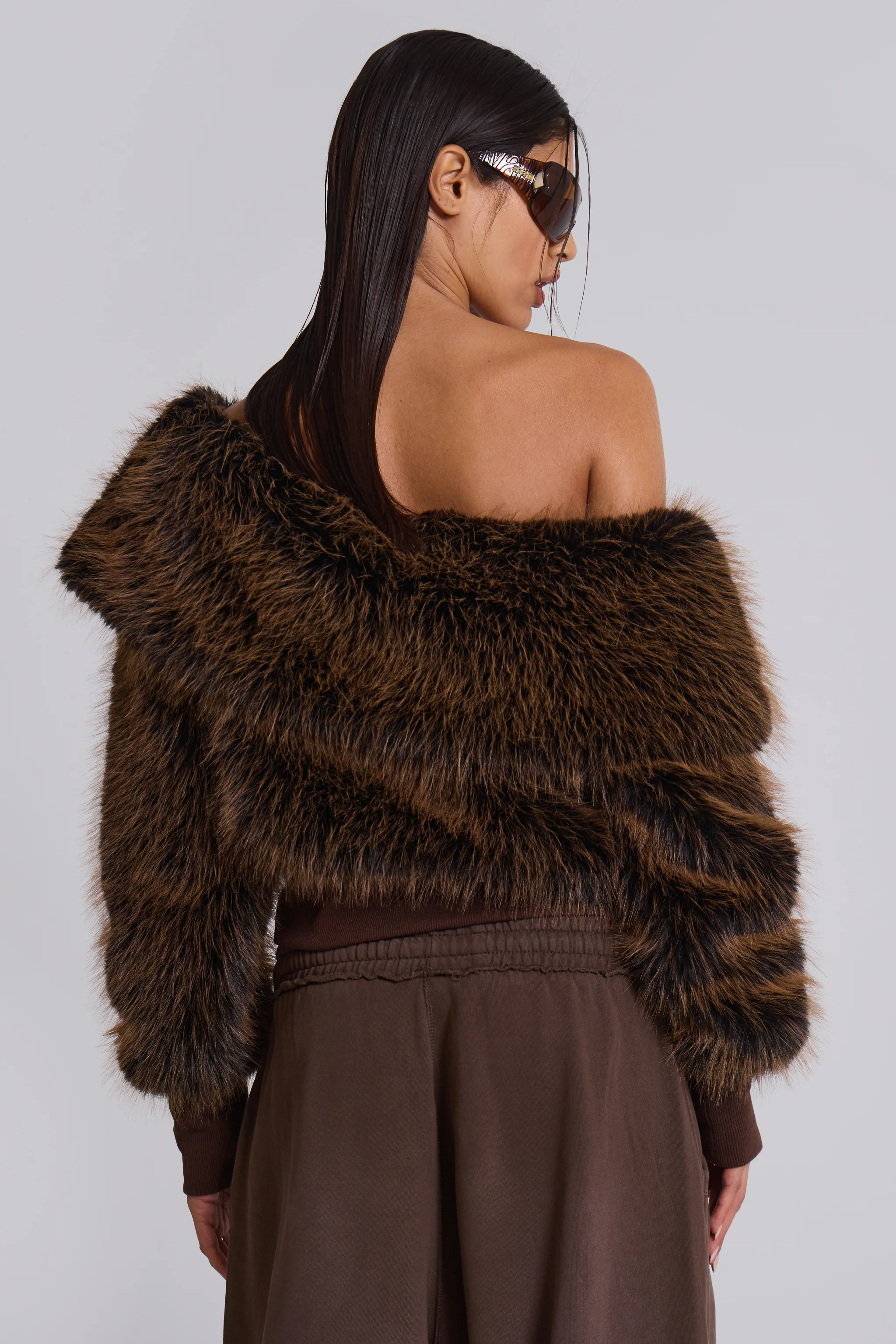 316 Off The Shoulder Fur Jumper in Brown - Image 13