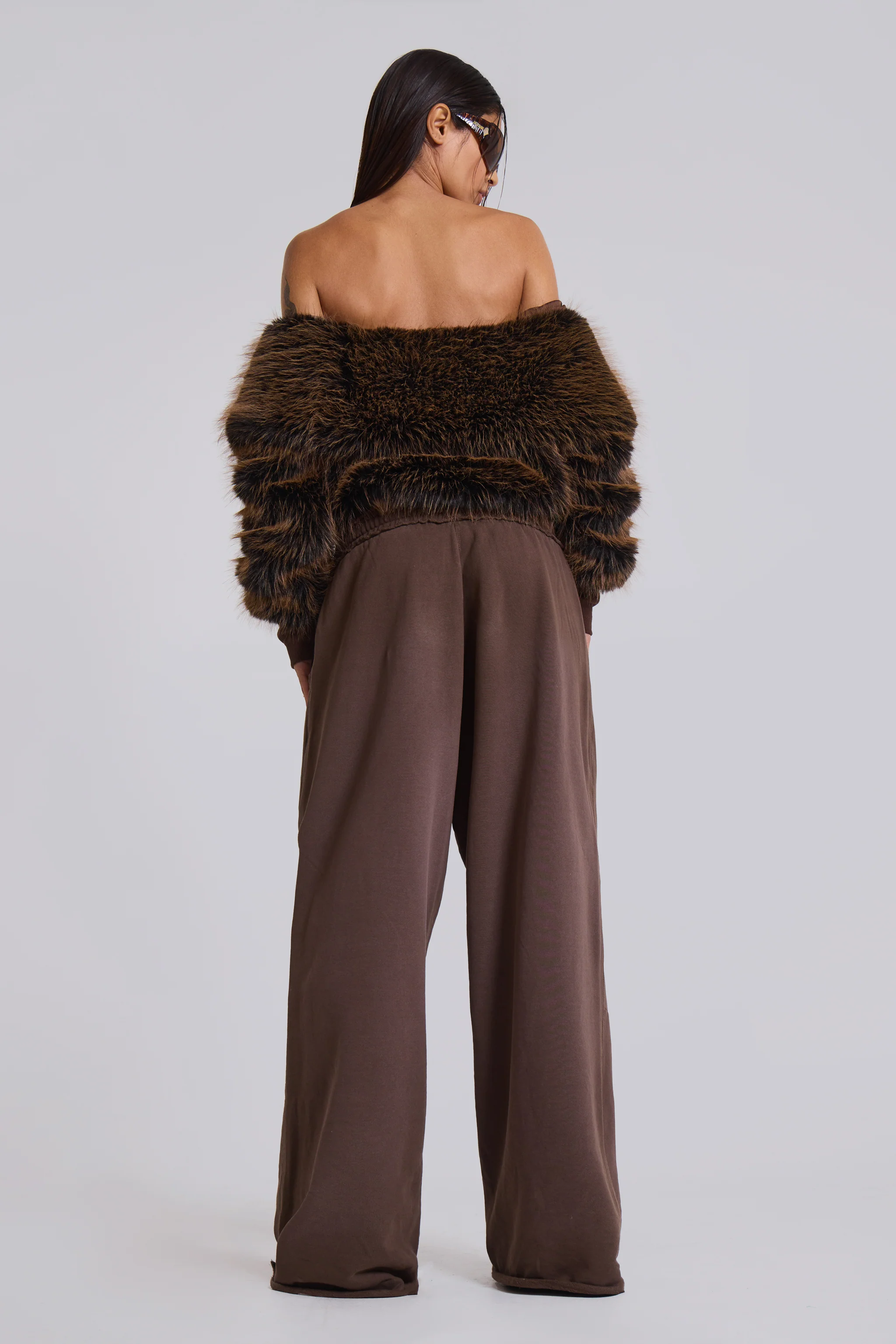 316 Off The Shoulder Fur Jumper in Brown - Image 9