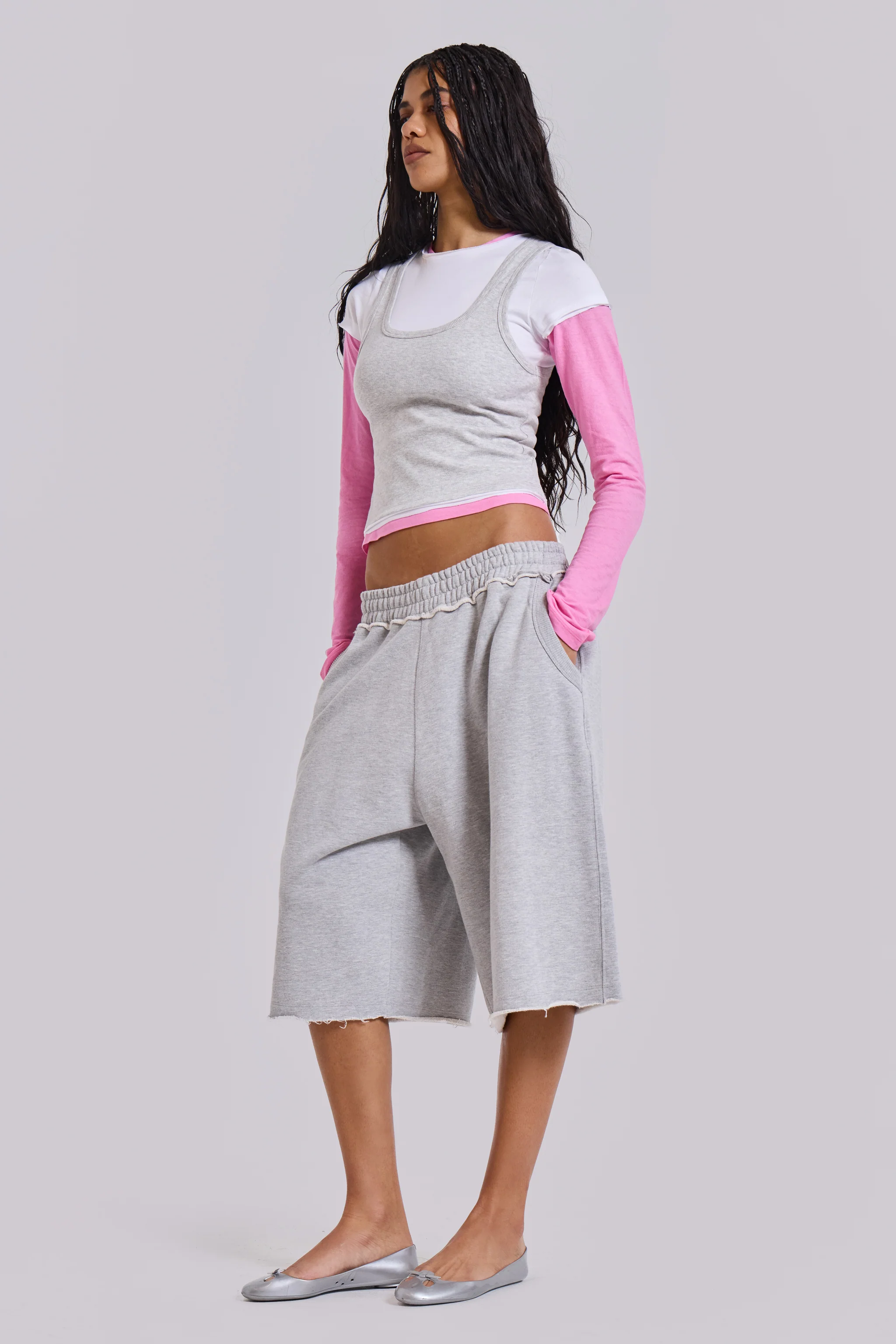 Lexie Triple Layer Long Sleeve Top in Grey Marl - Image 4