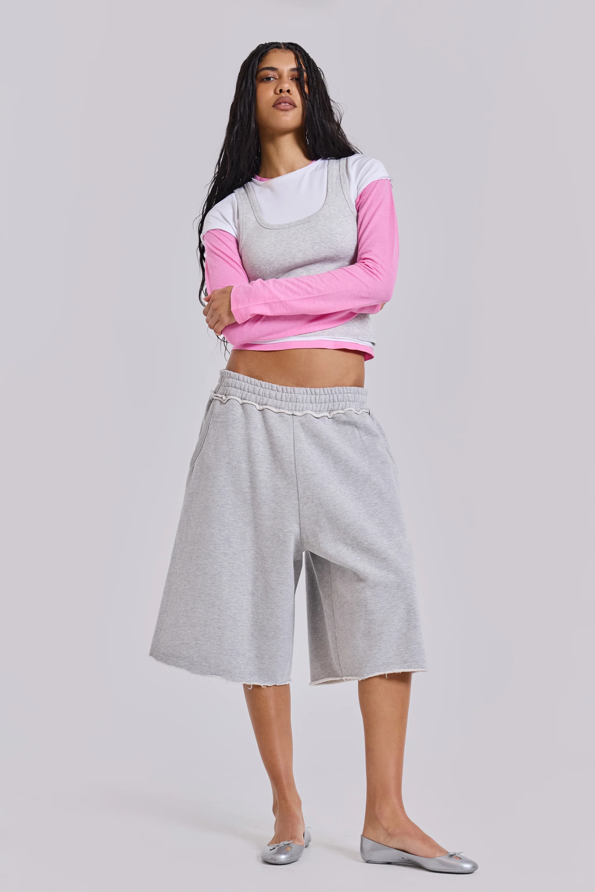 Lexie Triple Layer Long Sleeve Top in Grey Marl - Image 7