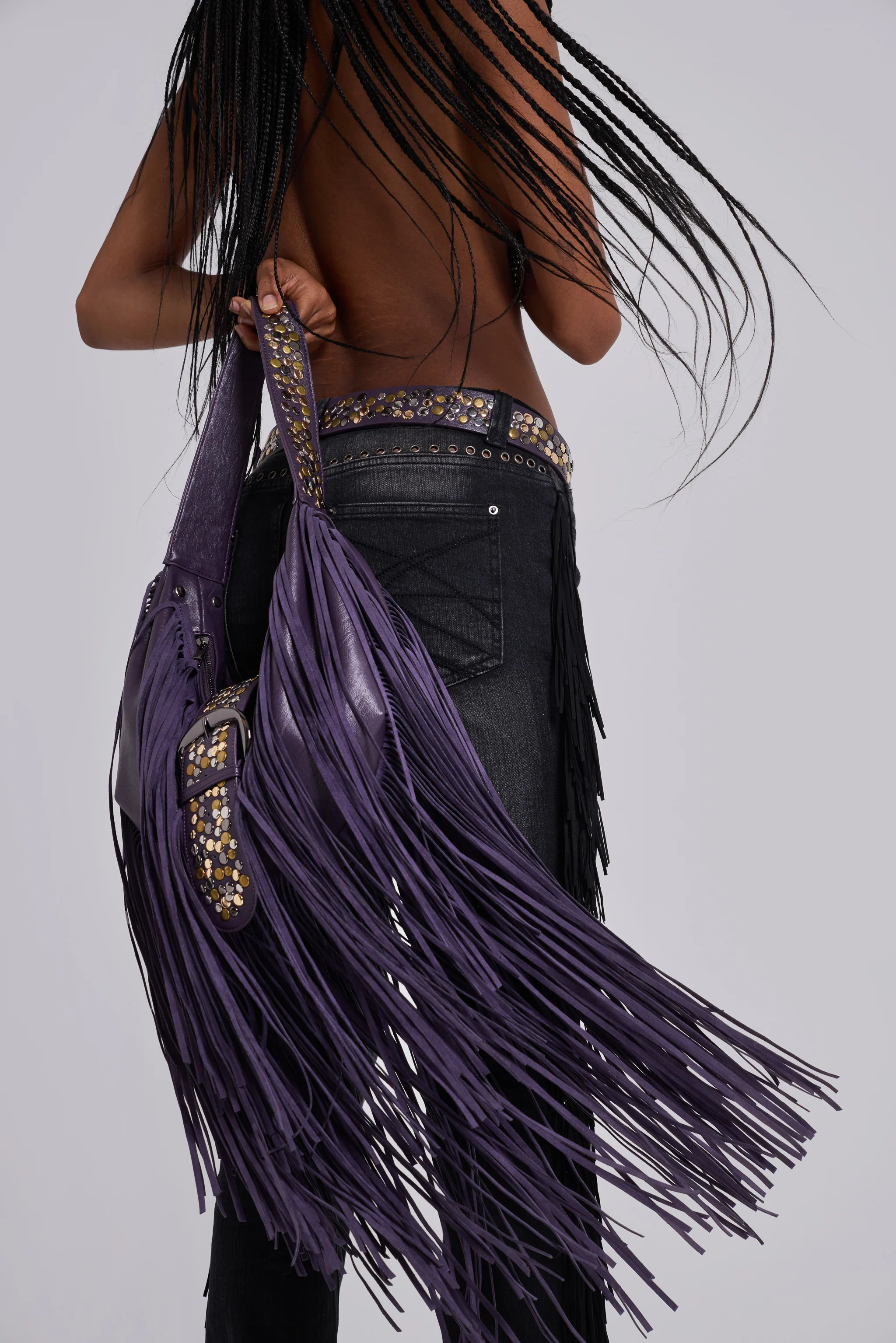 Amethyst Fringe Studded Shoulder Bag - Image 10
