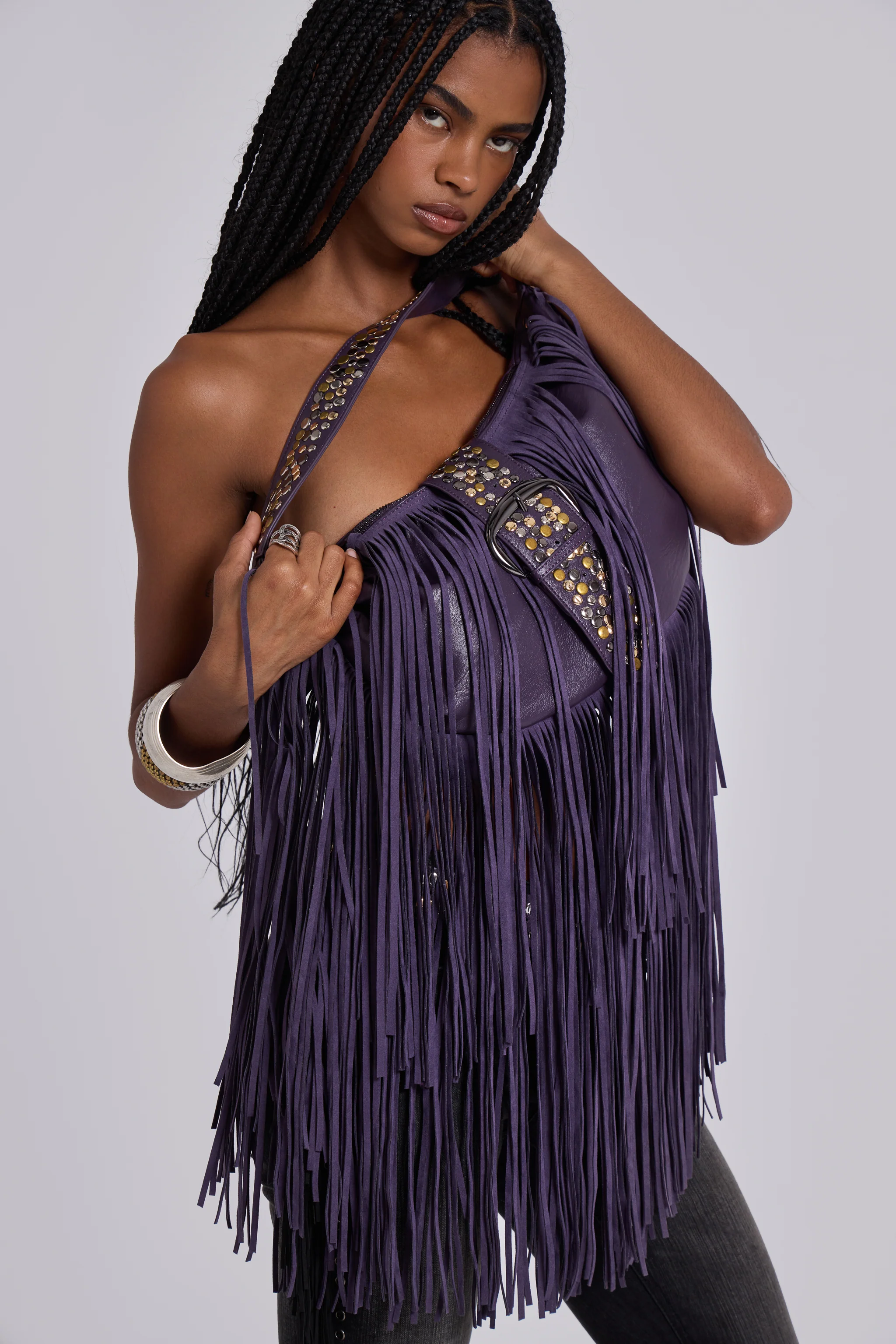 Amethyst Fringe Studded Shoulder Bag - Image 3