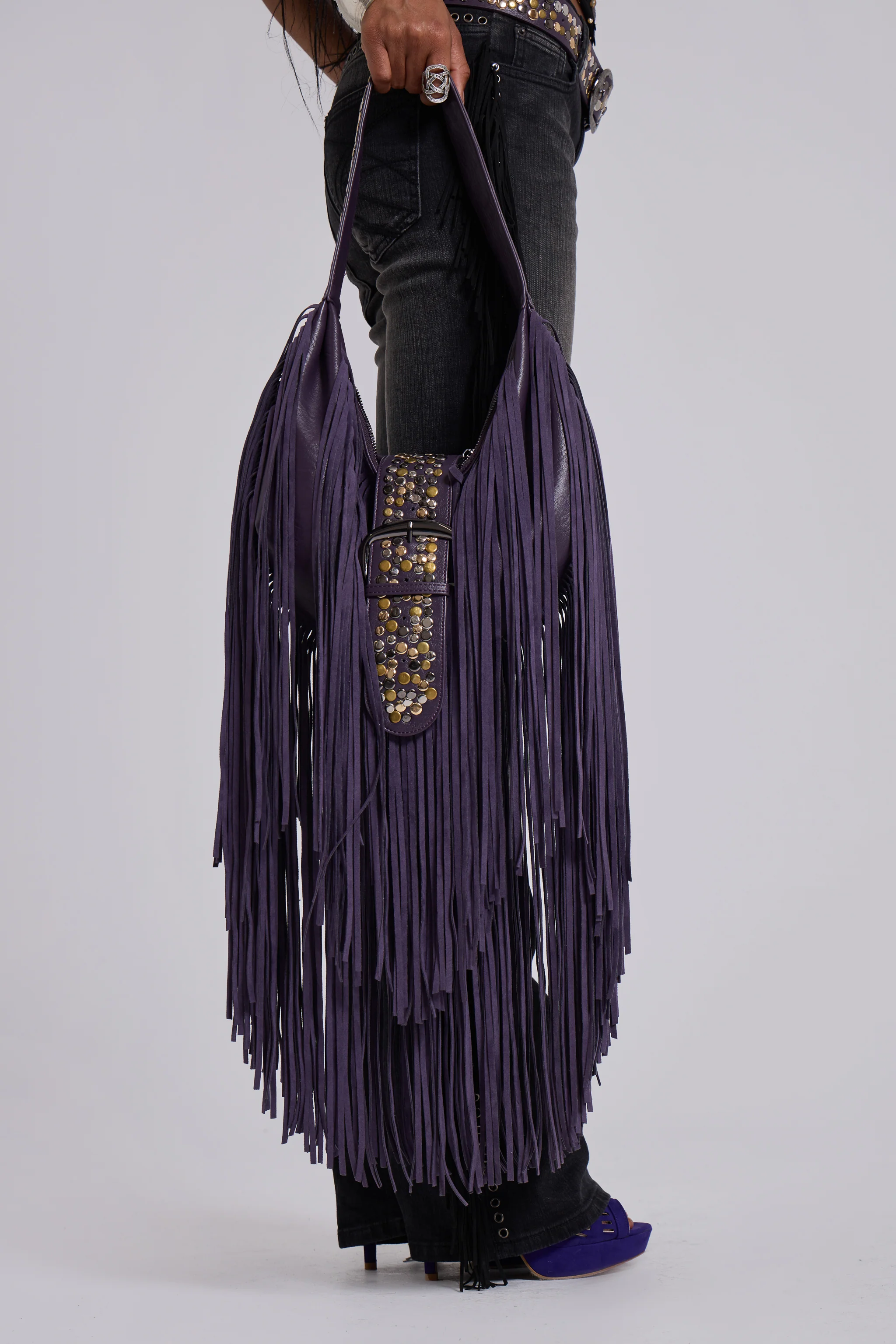 Amethyst Fringe Studded Shoulder Bag - Image 8