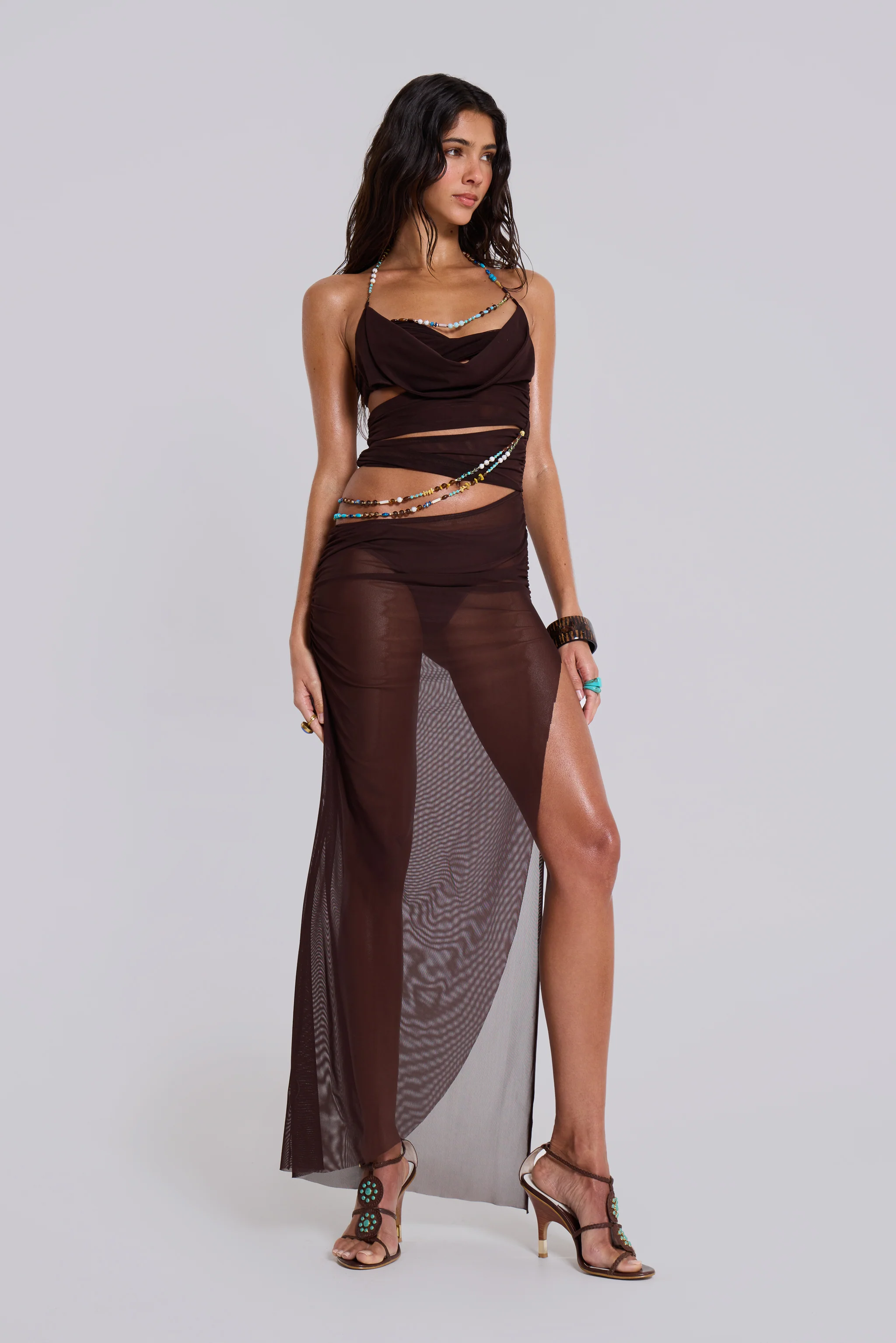 Arlea Draped Maxi Dress With Beaded Trim - Image 2