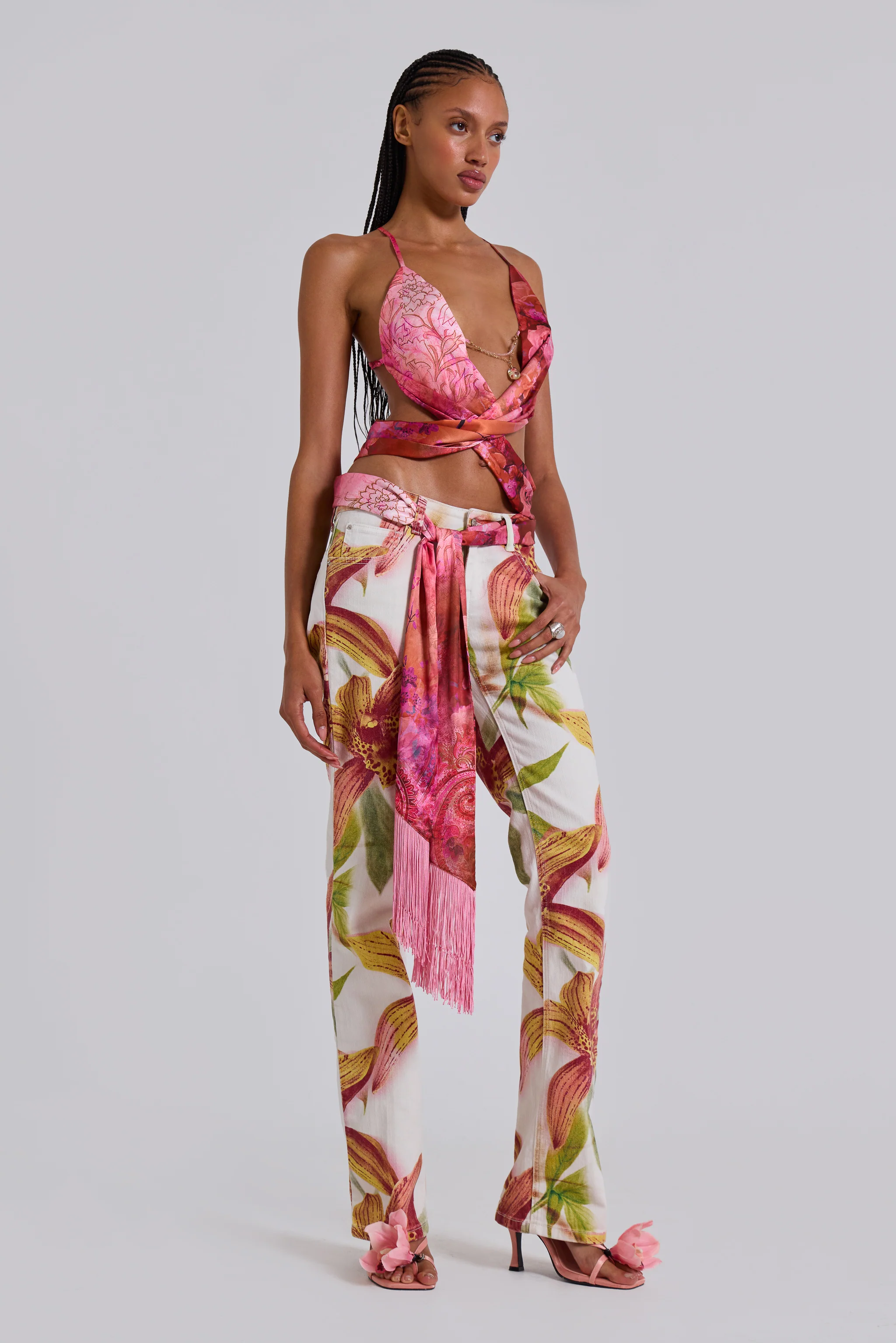 Ayla Satin Backless Plunge Wrap Top In Rosa - Image 6