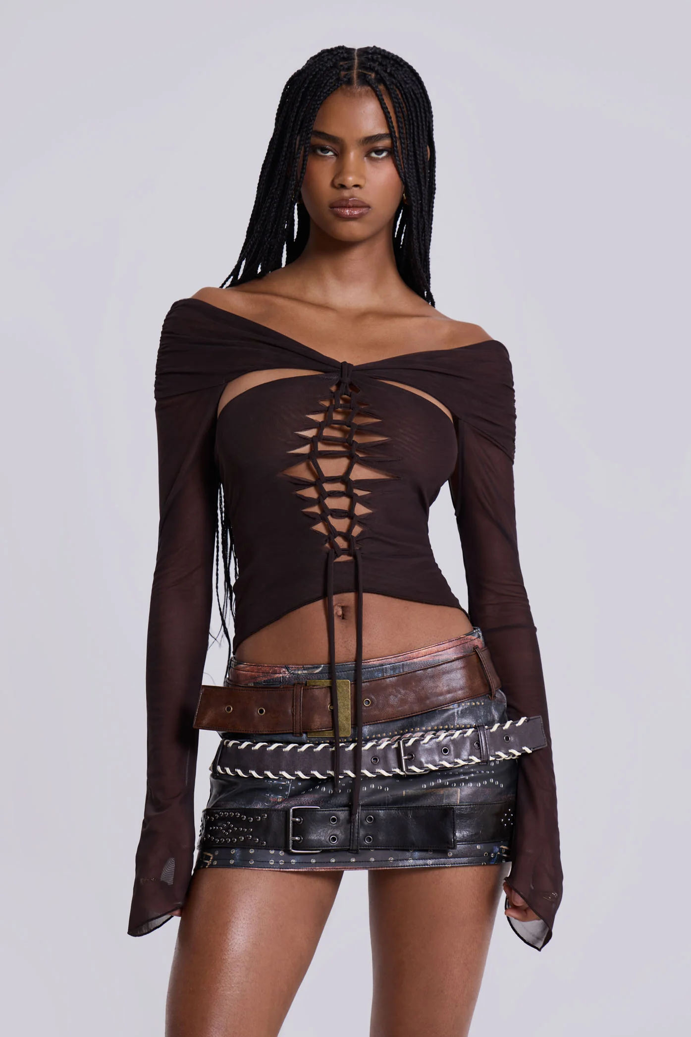Belted Faux Leather Mini Skirt - Image 8