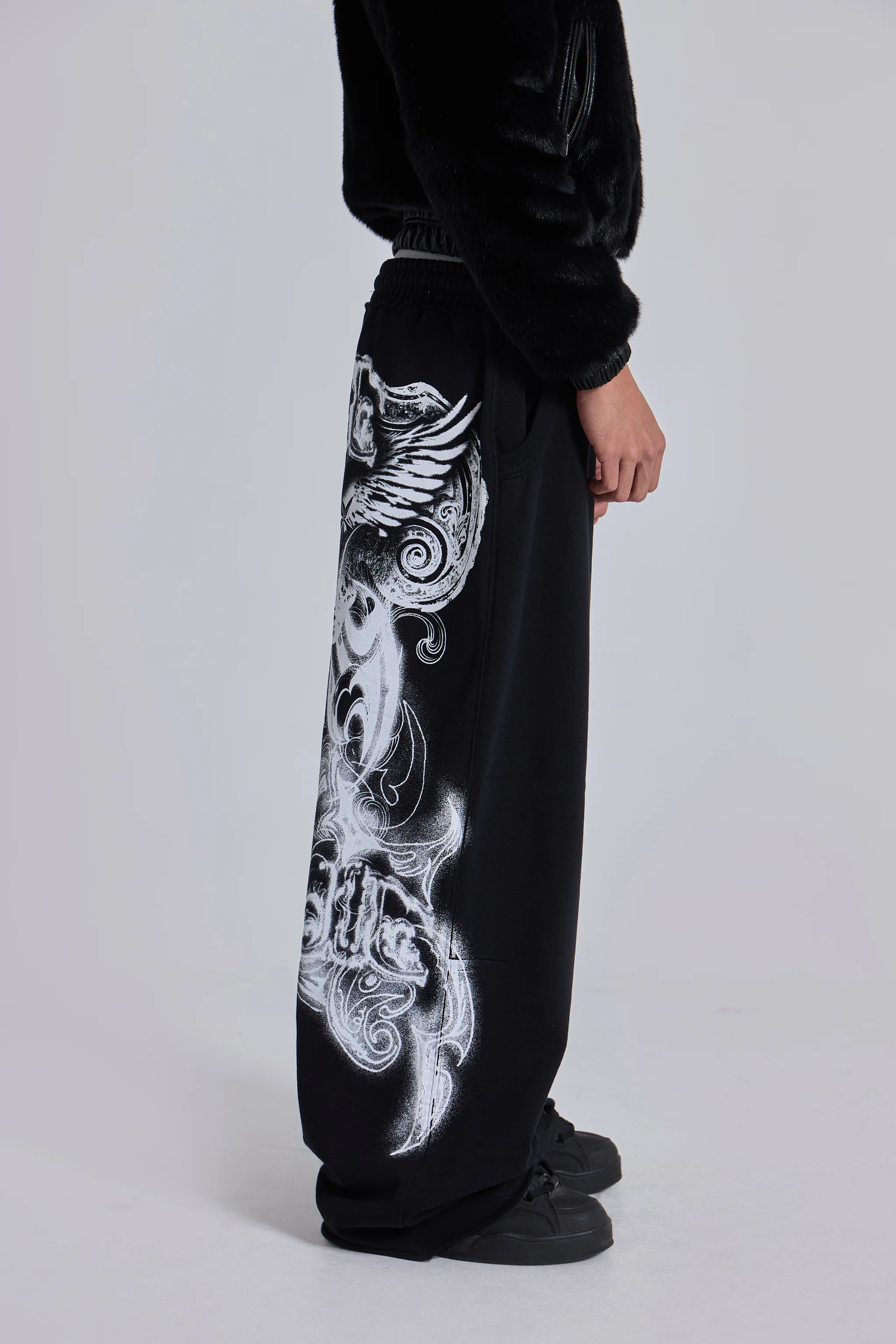 Black Gothic Print Baggy Monster Joggers - Image 5