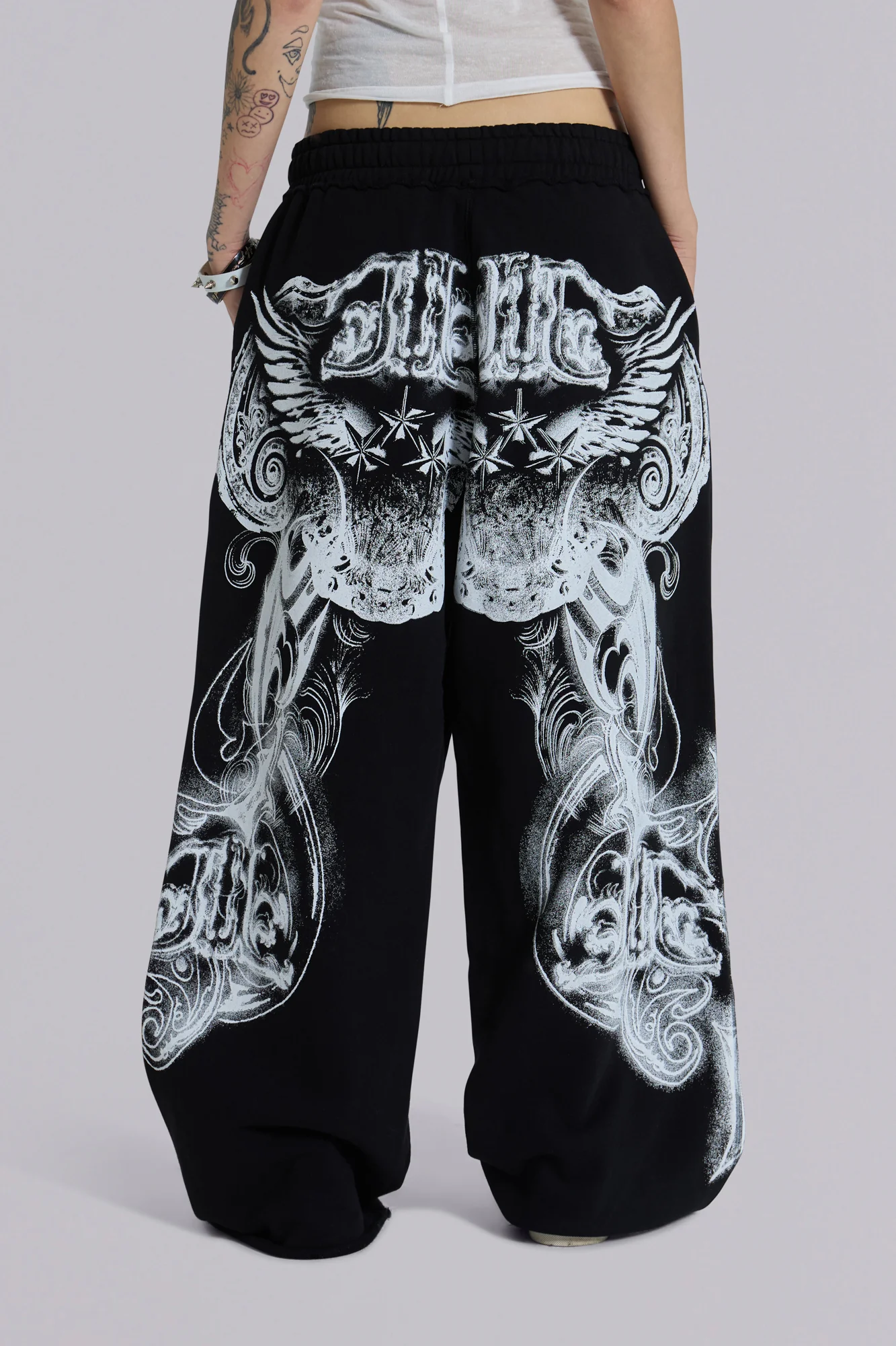 Black Gothic Print Baggy Monster Joggers - Image 8