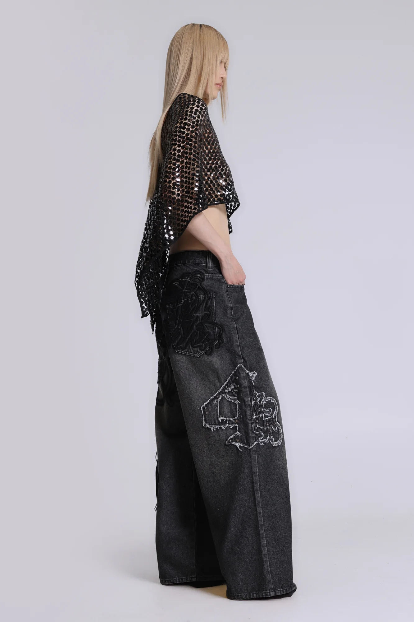 Black Raised Embroidery XL Colossus Jeans - Image 8