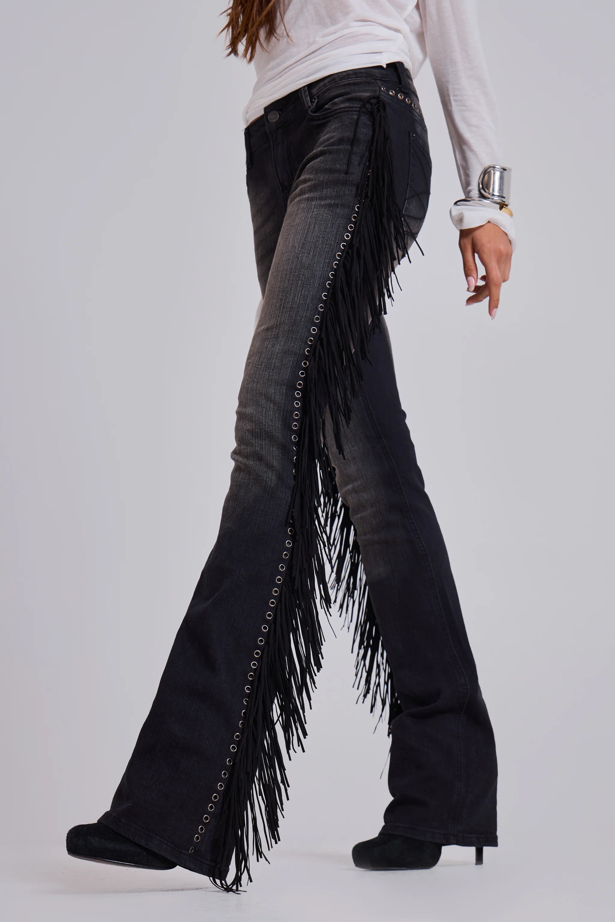 El Topo Fringe Bootcut Jeans in Black Wash - Image 12