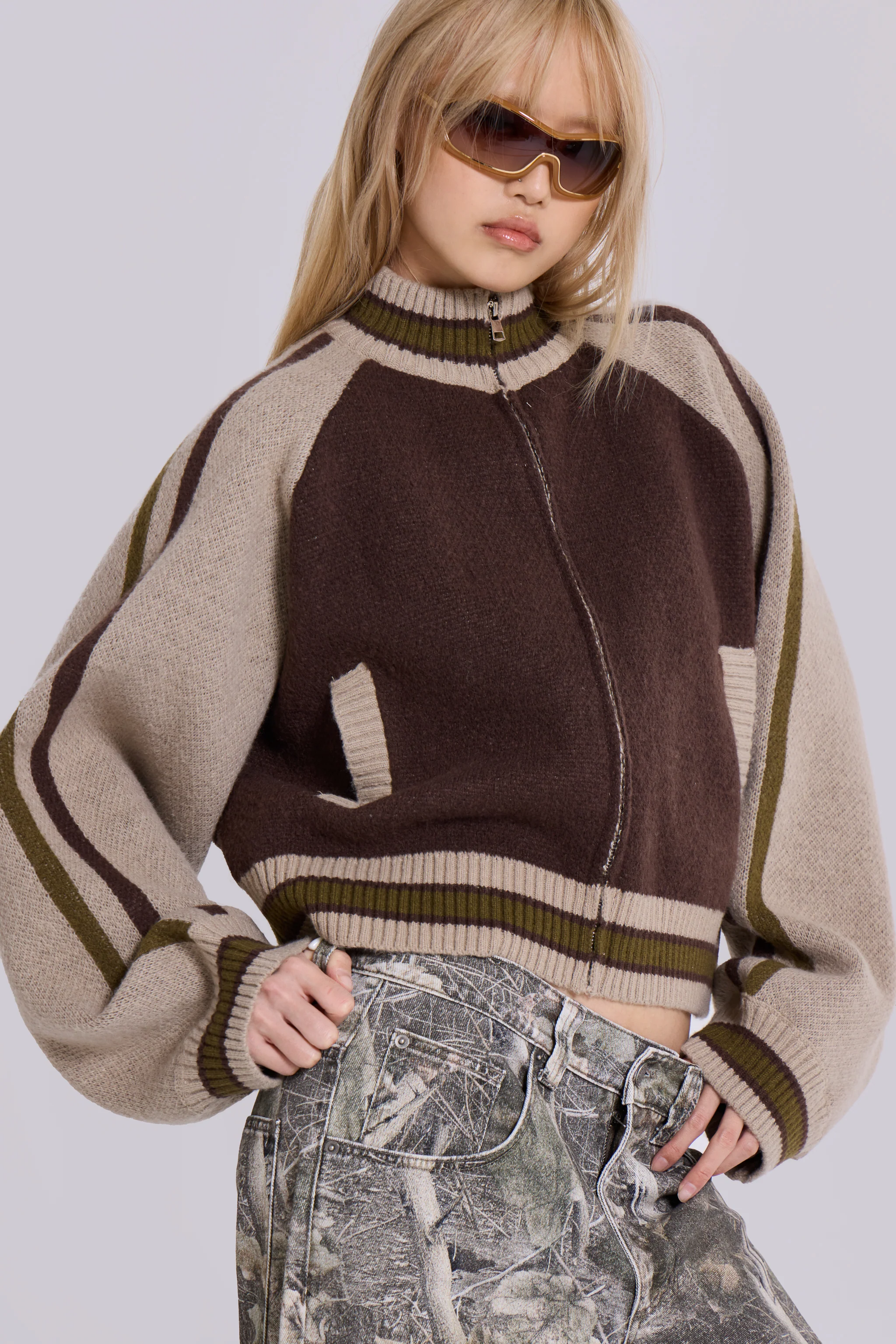 Brown Team 85 Knitted Bomber Jacket - Image 8