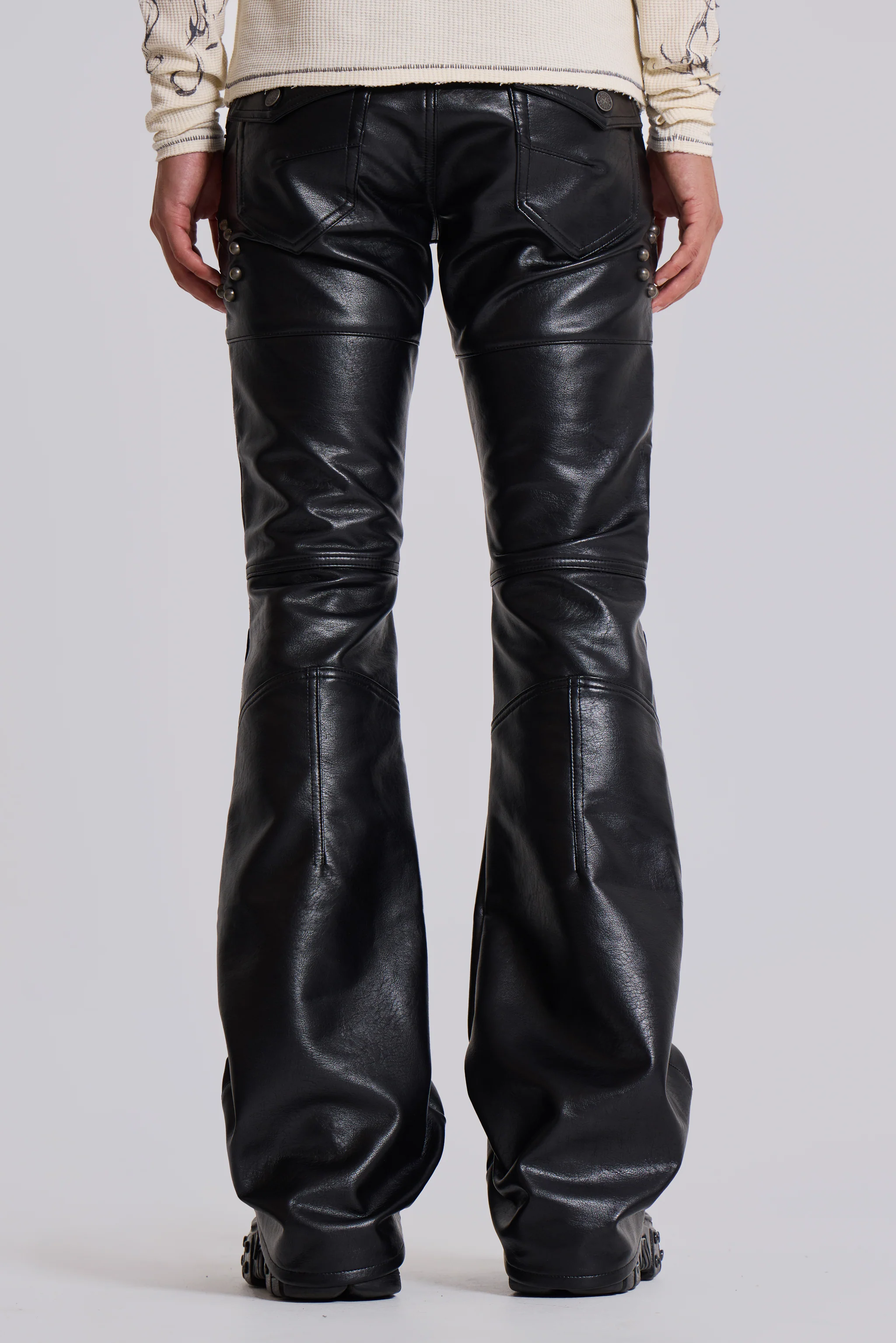 Black Carbon Studded Drift Bootcut Pants - Image 6