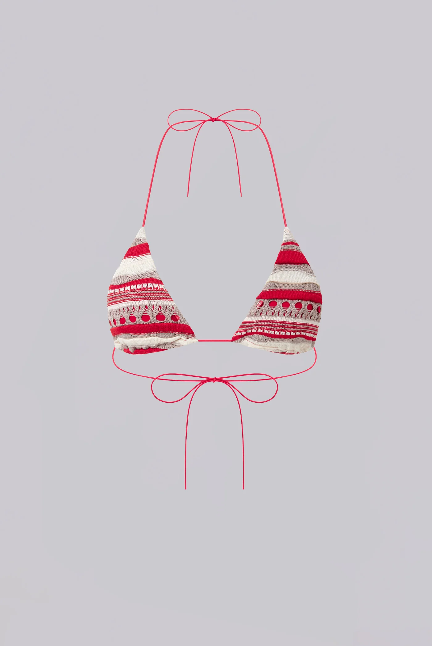 Cata Red Stripe Micro Triangle Ruffle Knit Bikini Top - Image 4