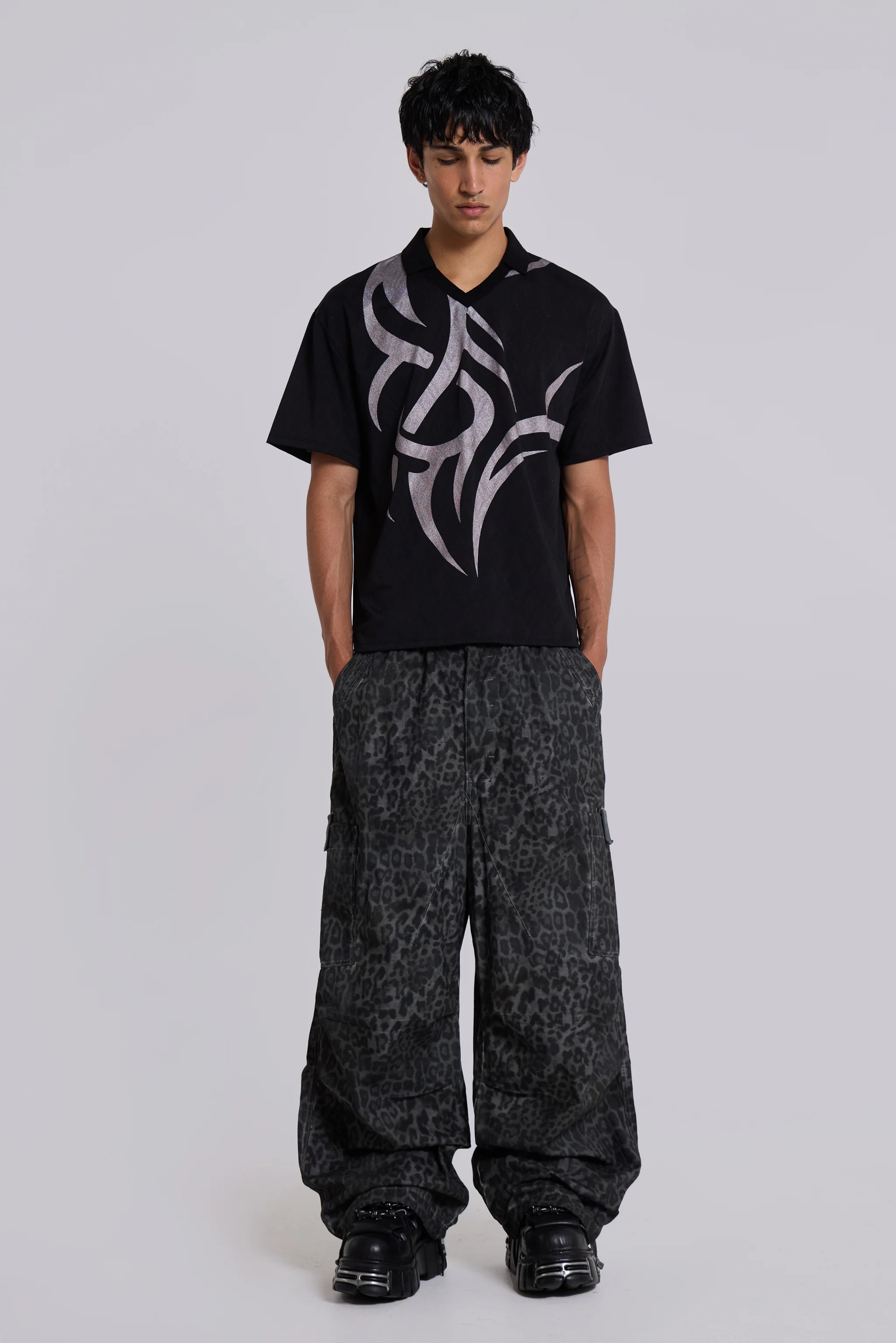 Charcoal Leopard Parachute Pants - Image 3