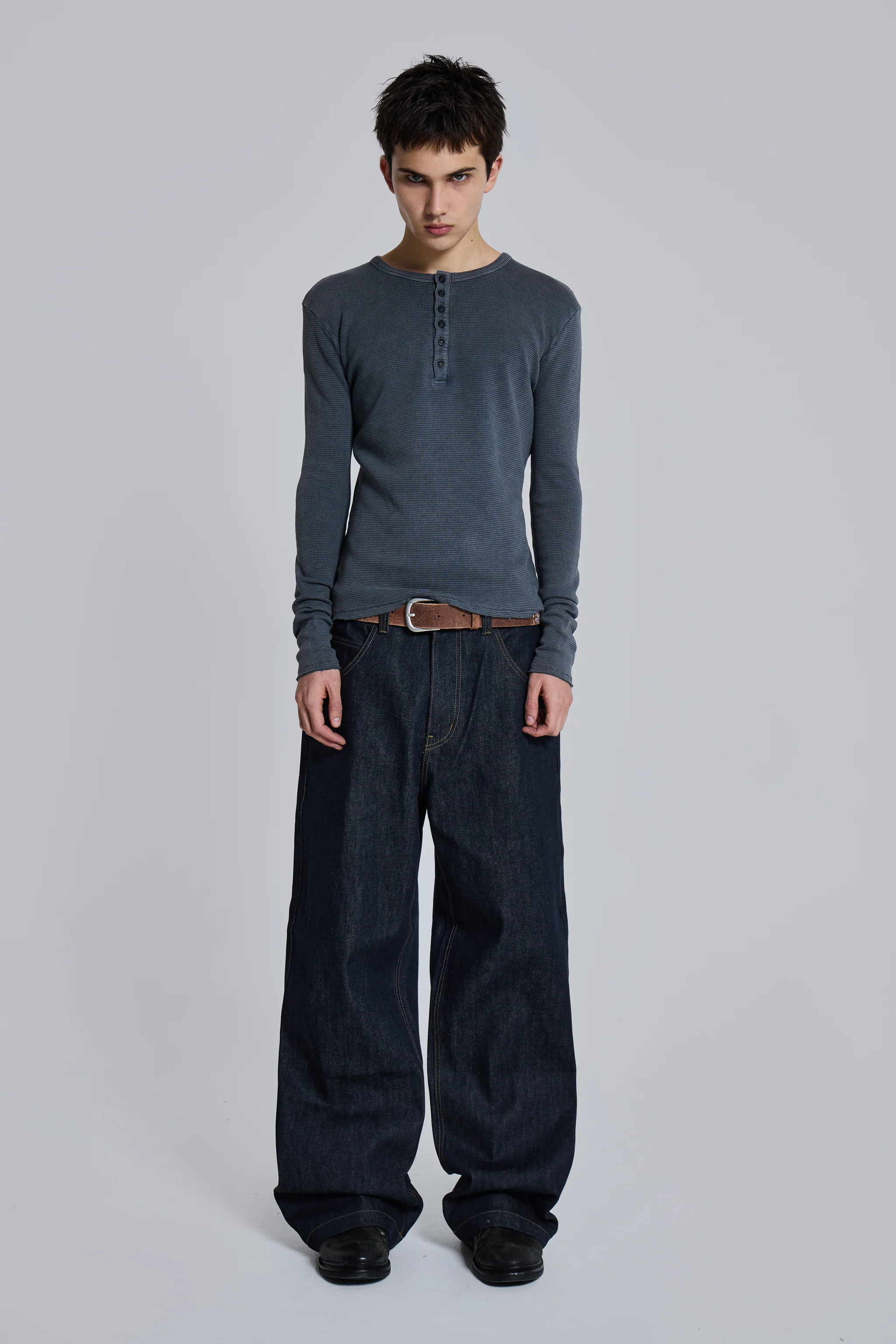 Charcoal Waffle Henley Top - Image 12