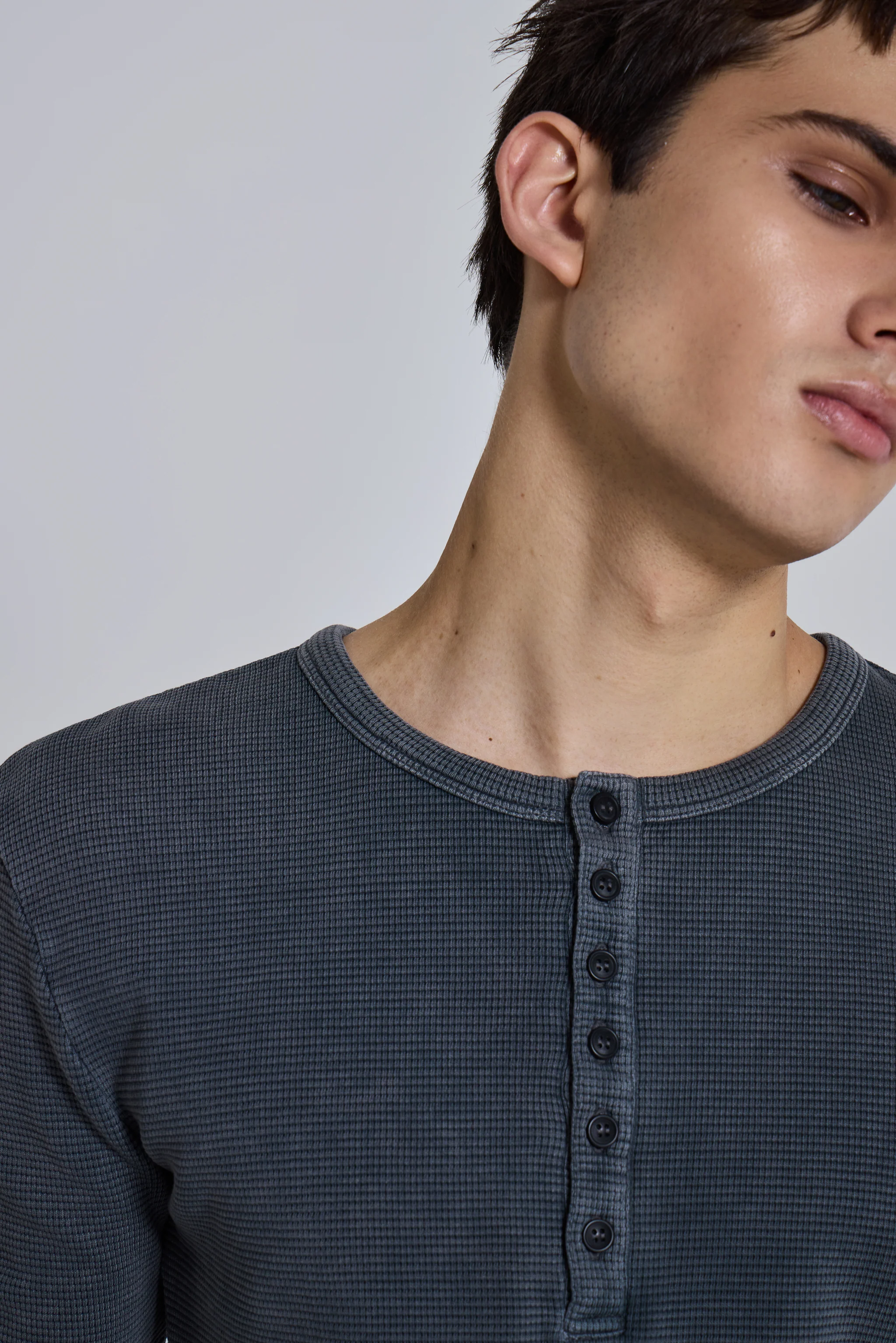 Charcoal Waffle Henley Top - Image 6