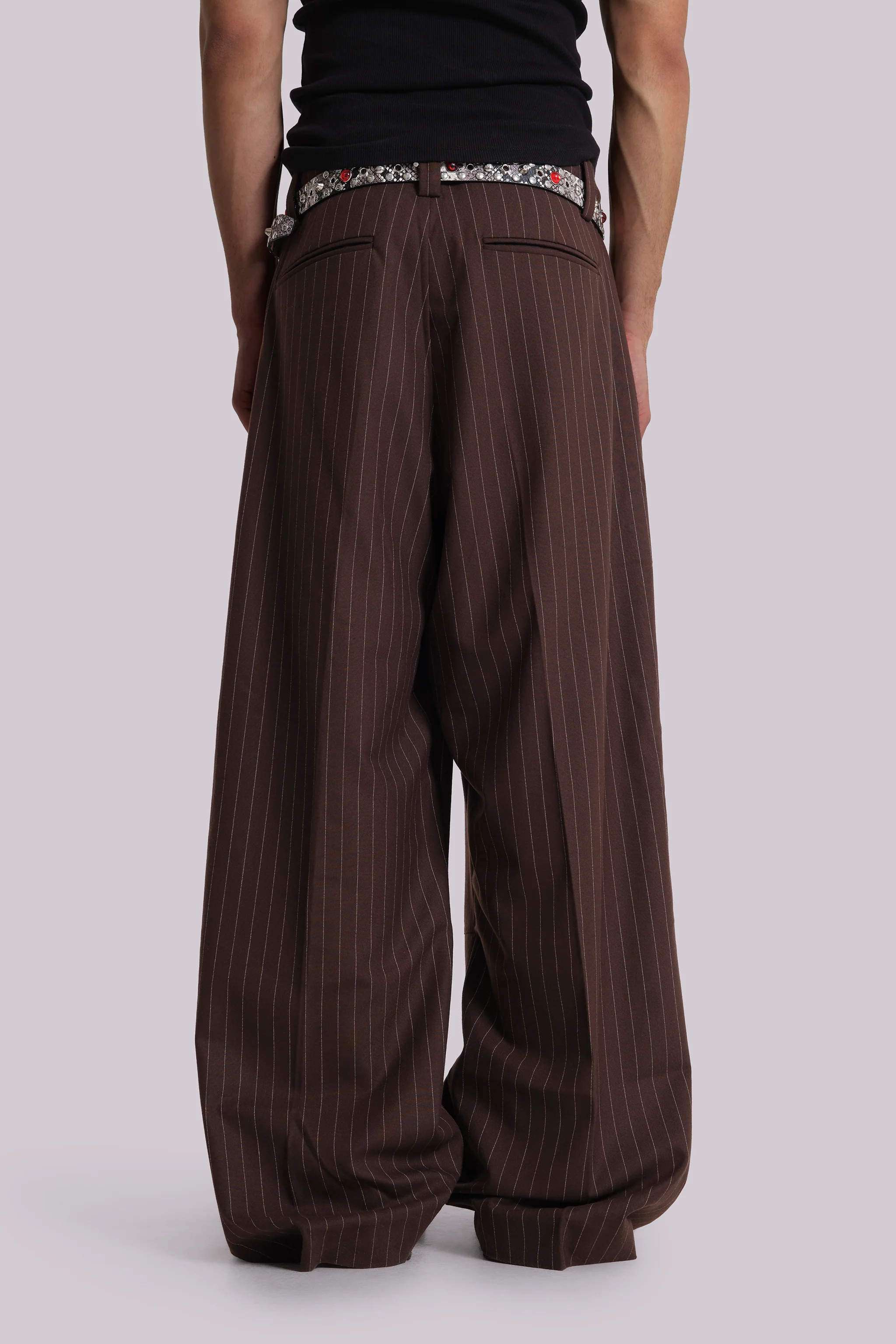 Chocolate Brown Pinstripe Goliath Suit Pants - Image 4