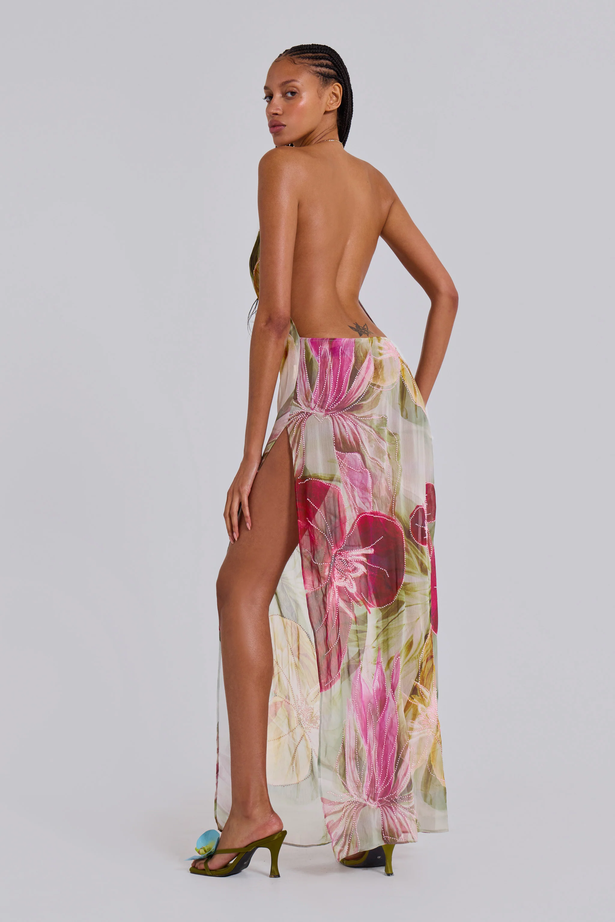 Dahlia Hand-Beaded Backless Chiffon Maxi Dress in Rosa - Image 2