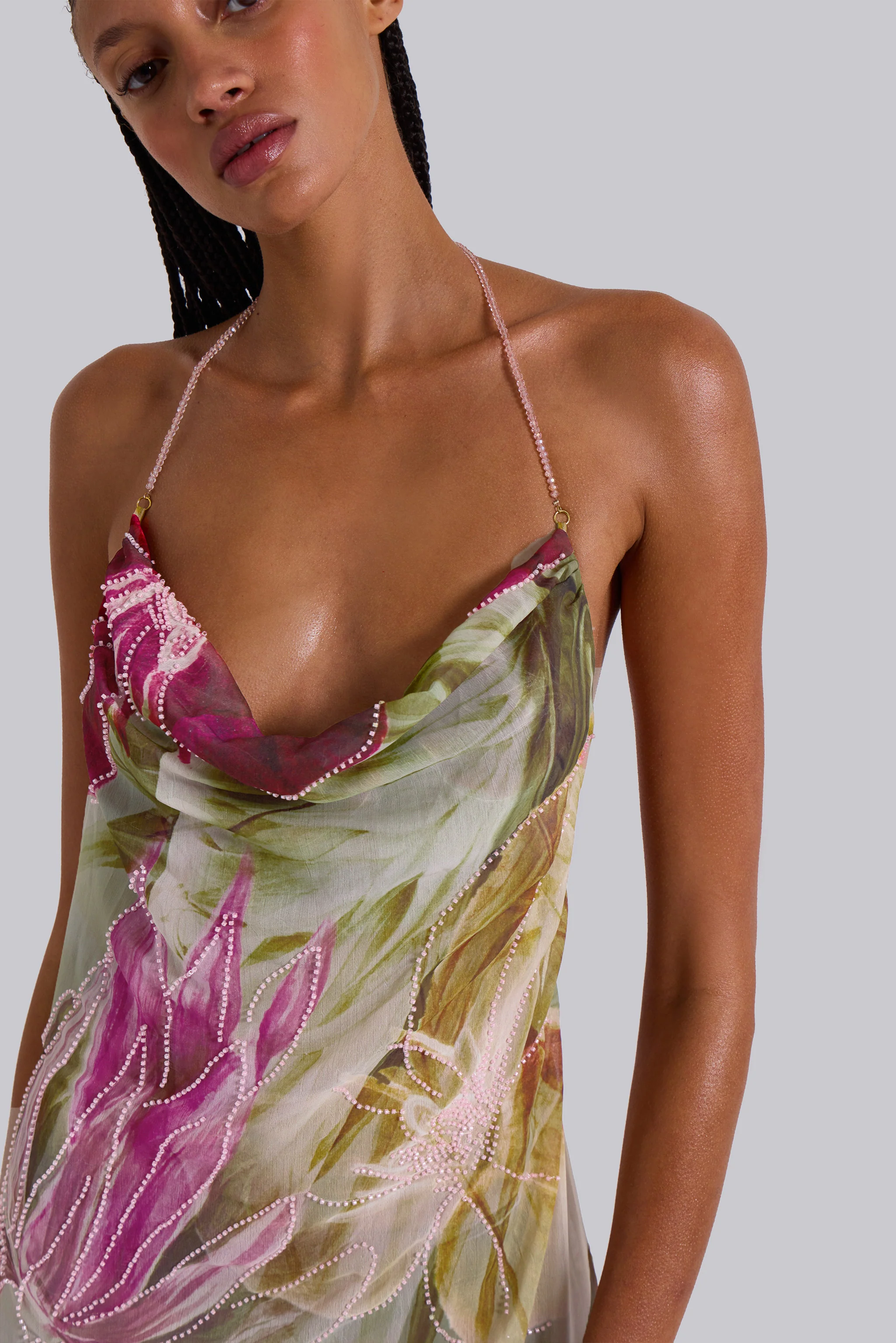 Dahlia Hand-Beaded Backless Chiffon Maxi Dress in Rosa - Image 5