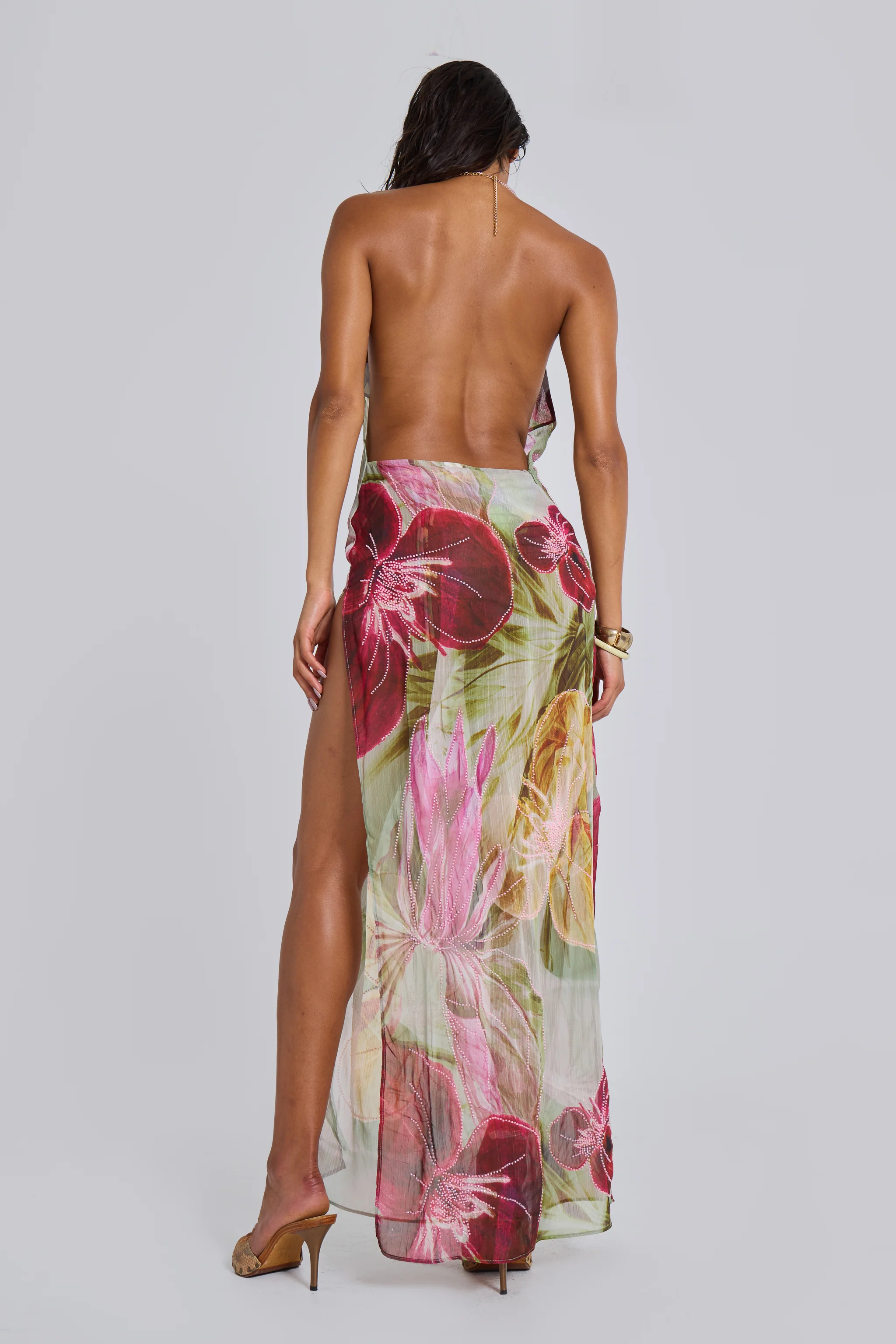 Dahlia Hand-Beaded Backless Chiffon Maxi Dress in Rosa - Image 8