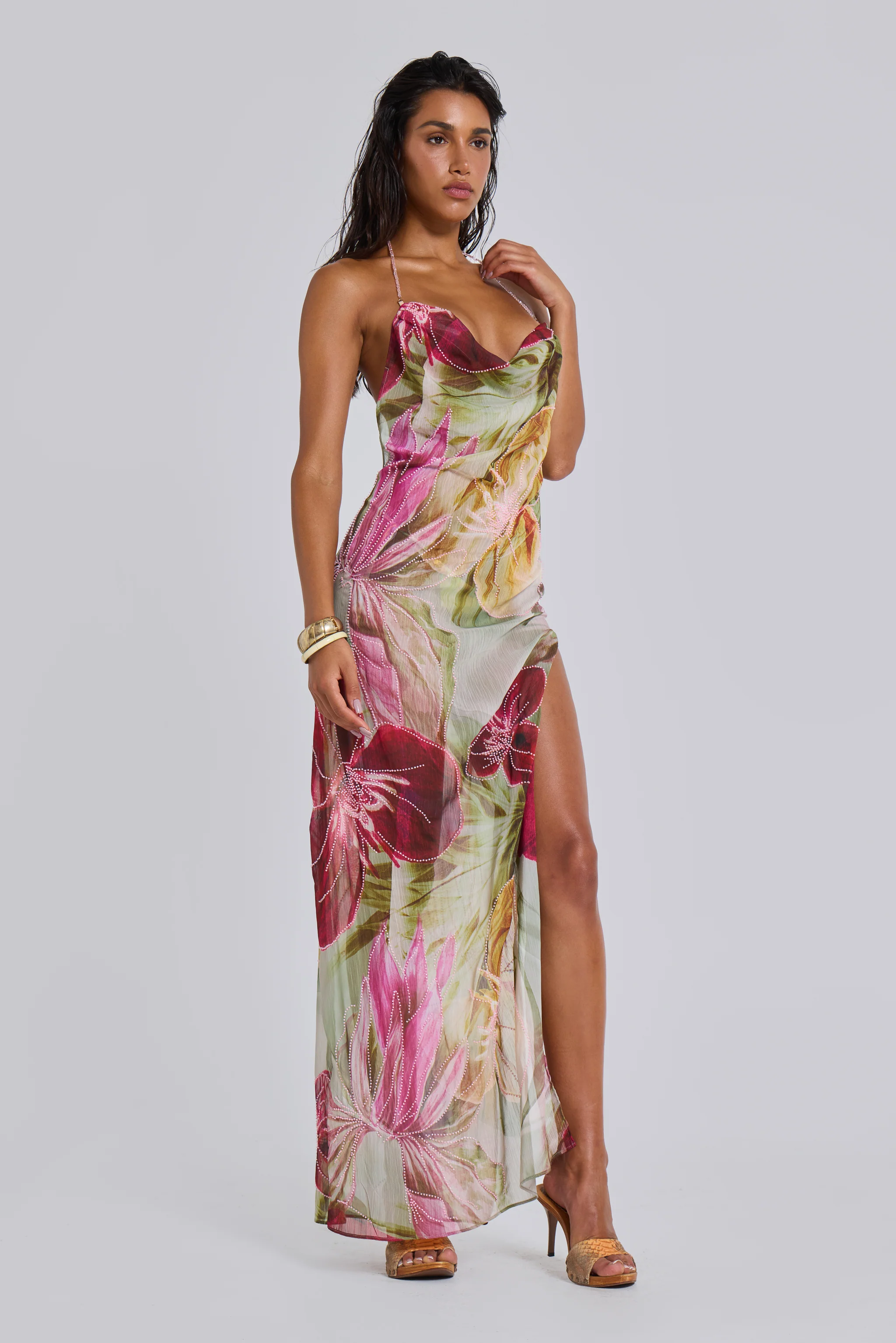 Dahlia Hand-Beaded Backless Chiffon Maxi Dress in Rosa - Image 9