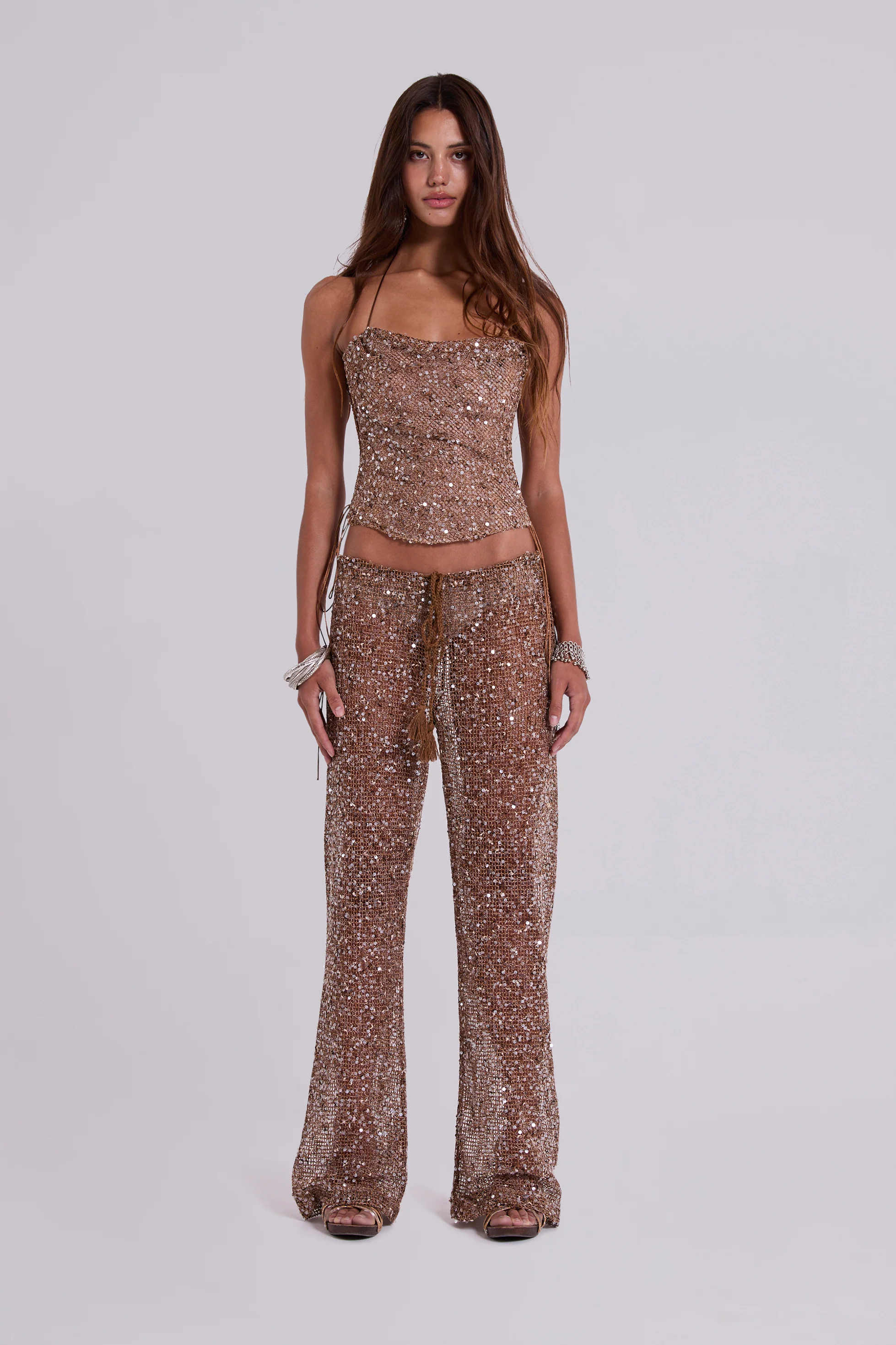 Deva Sequin Knit Corset Top in Sand - Image 5