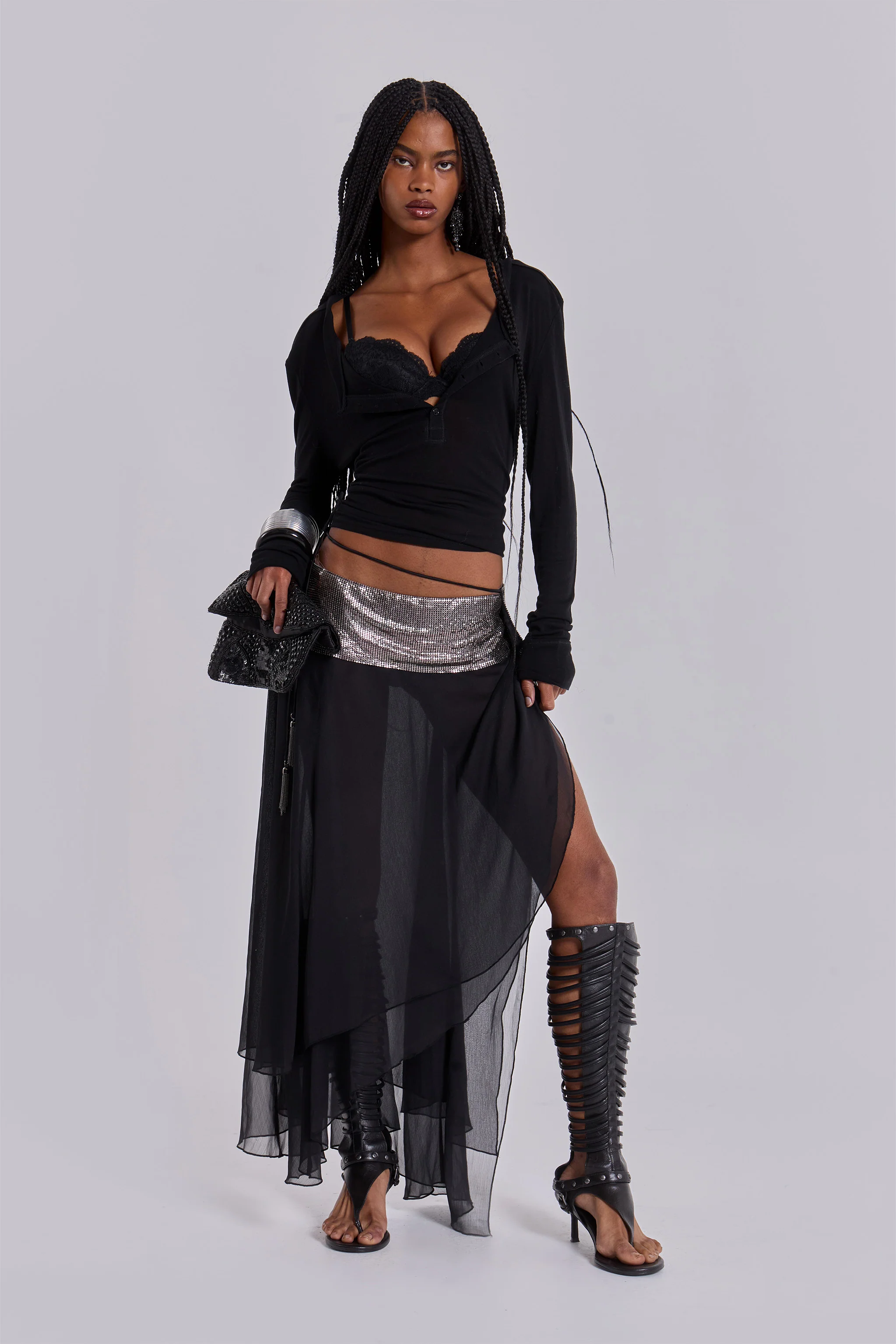 Evodia Chainmail Chiffon Wrap Skirt