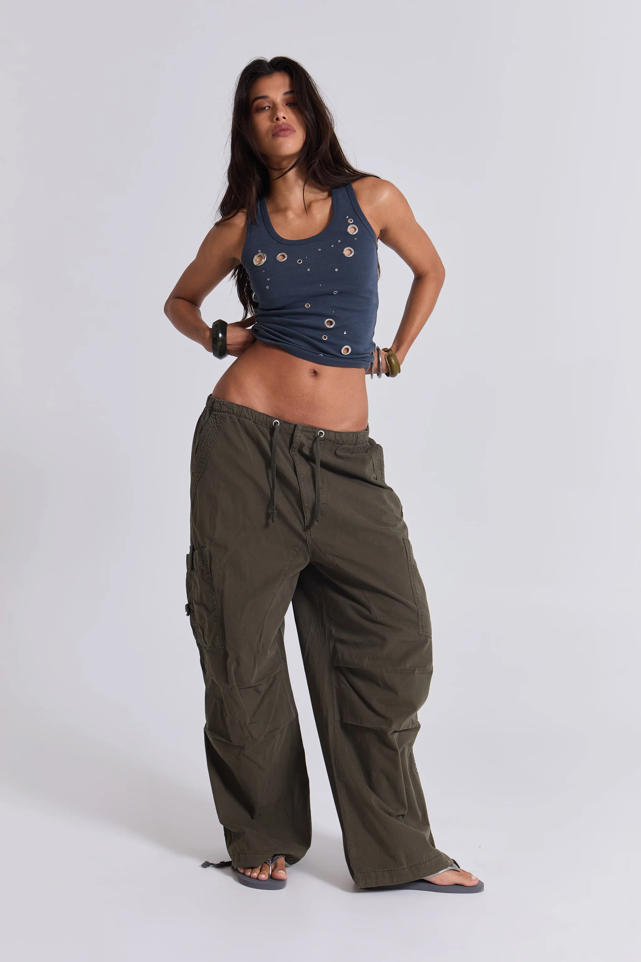 Eye Contact Vest Top With Eyelets in Grey - Image 9