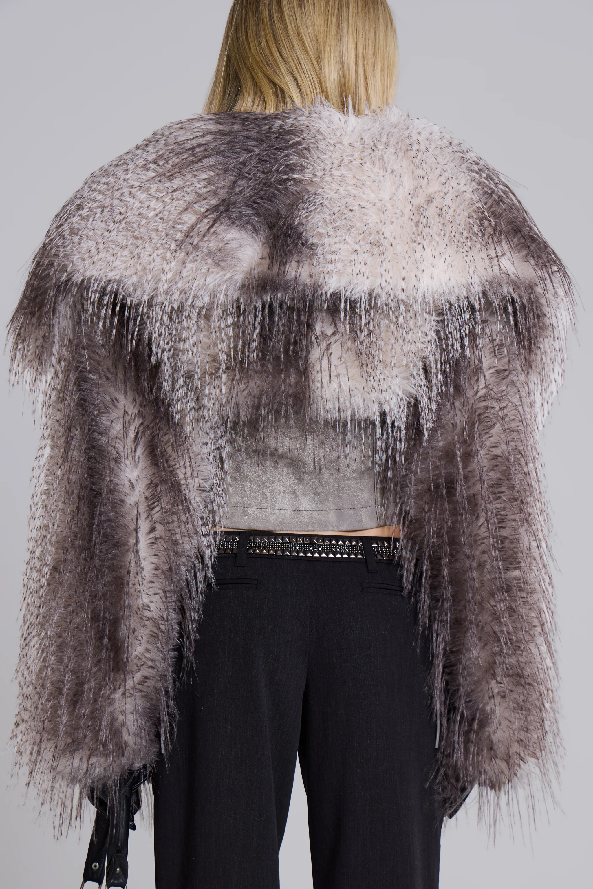 Haka Faux Feather Fur and Leather Jacket - Image 4