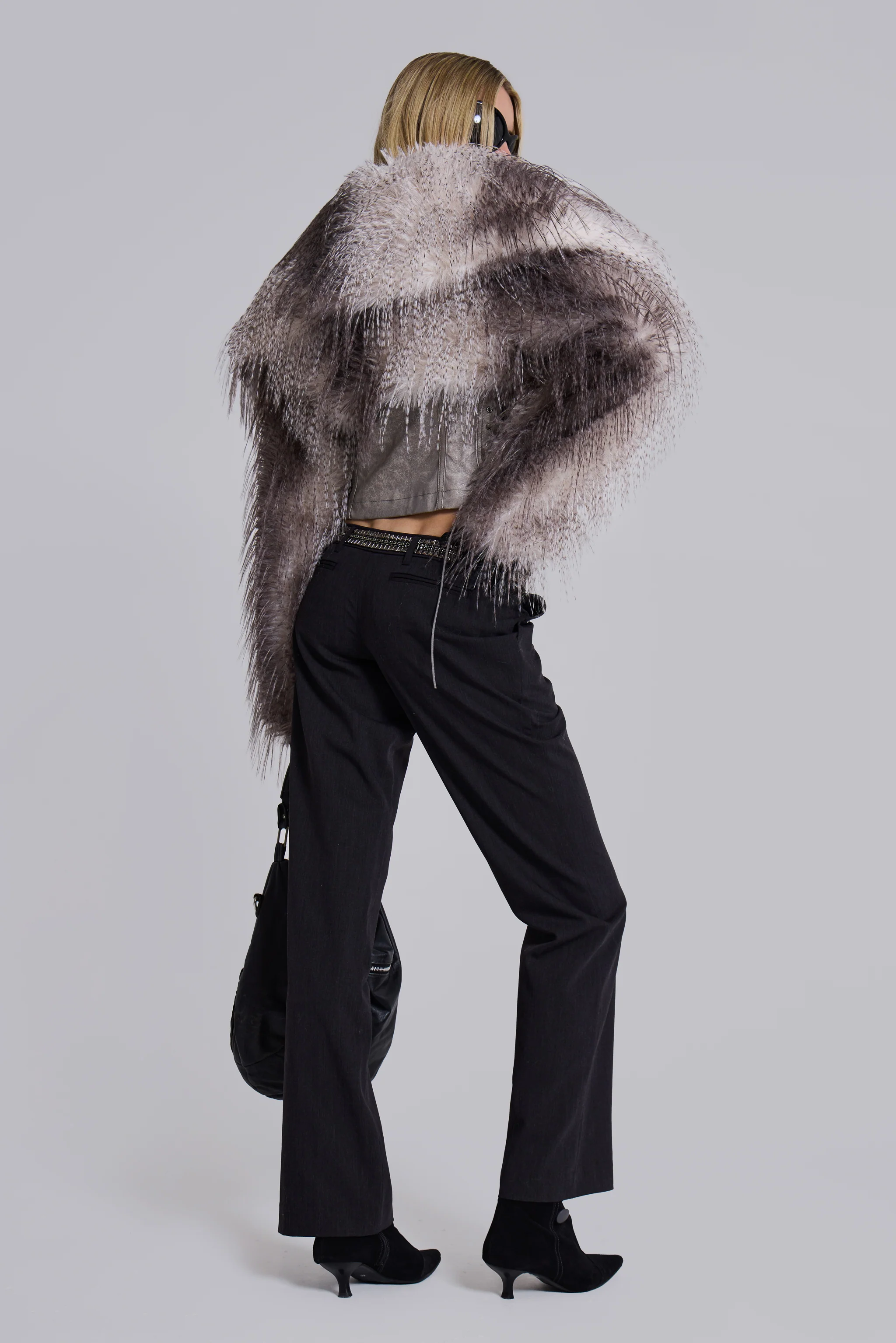 Haka Faux Feather Fur and Leather Jacket - Image 5