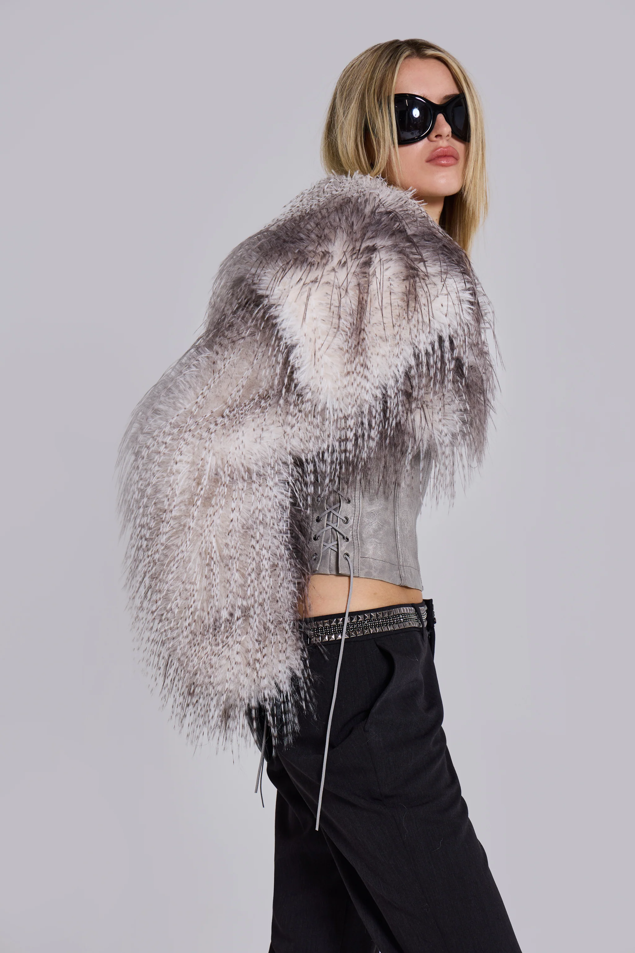 Haka Faux Feather Fur and Leather Jacket - Image 6