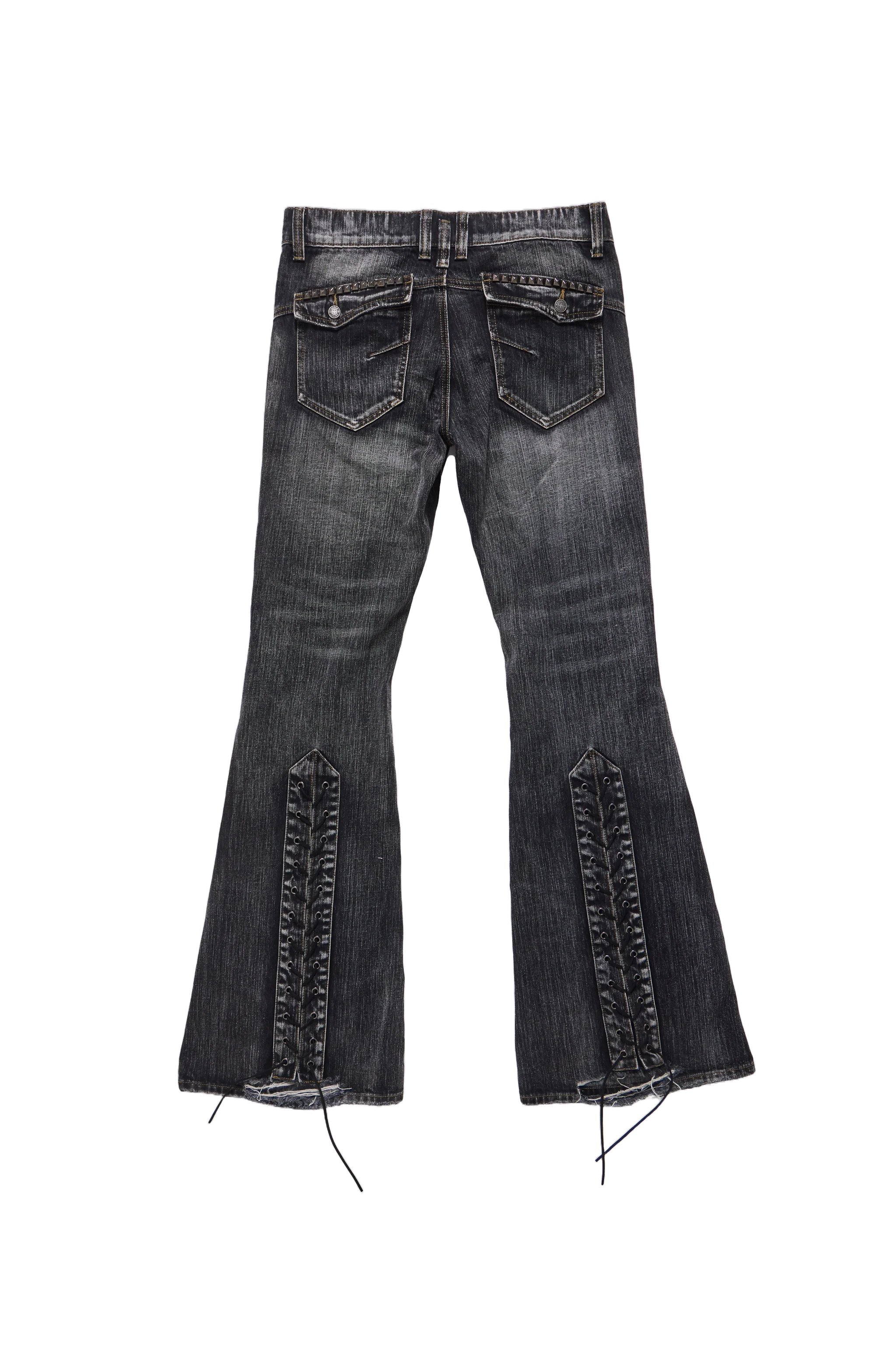 Washed Black Laced Flared Jeans - Image 12