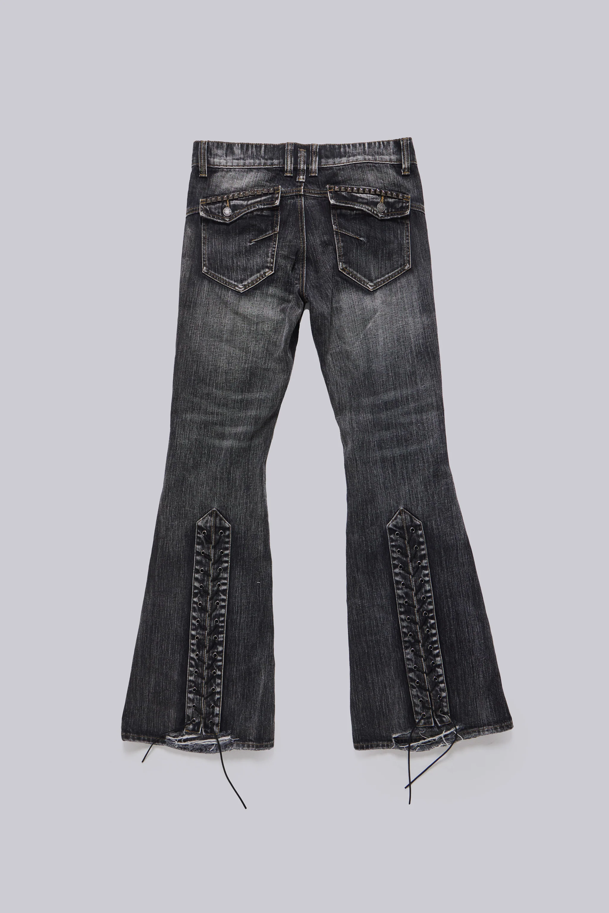 Washed Black Laced Flared Jeans - Image 4