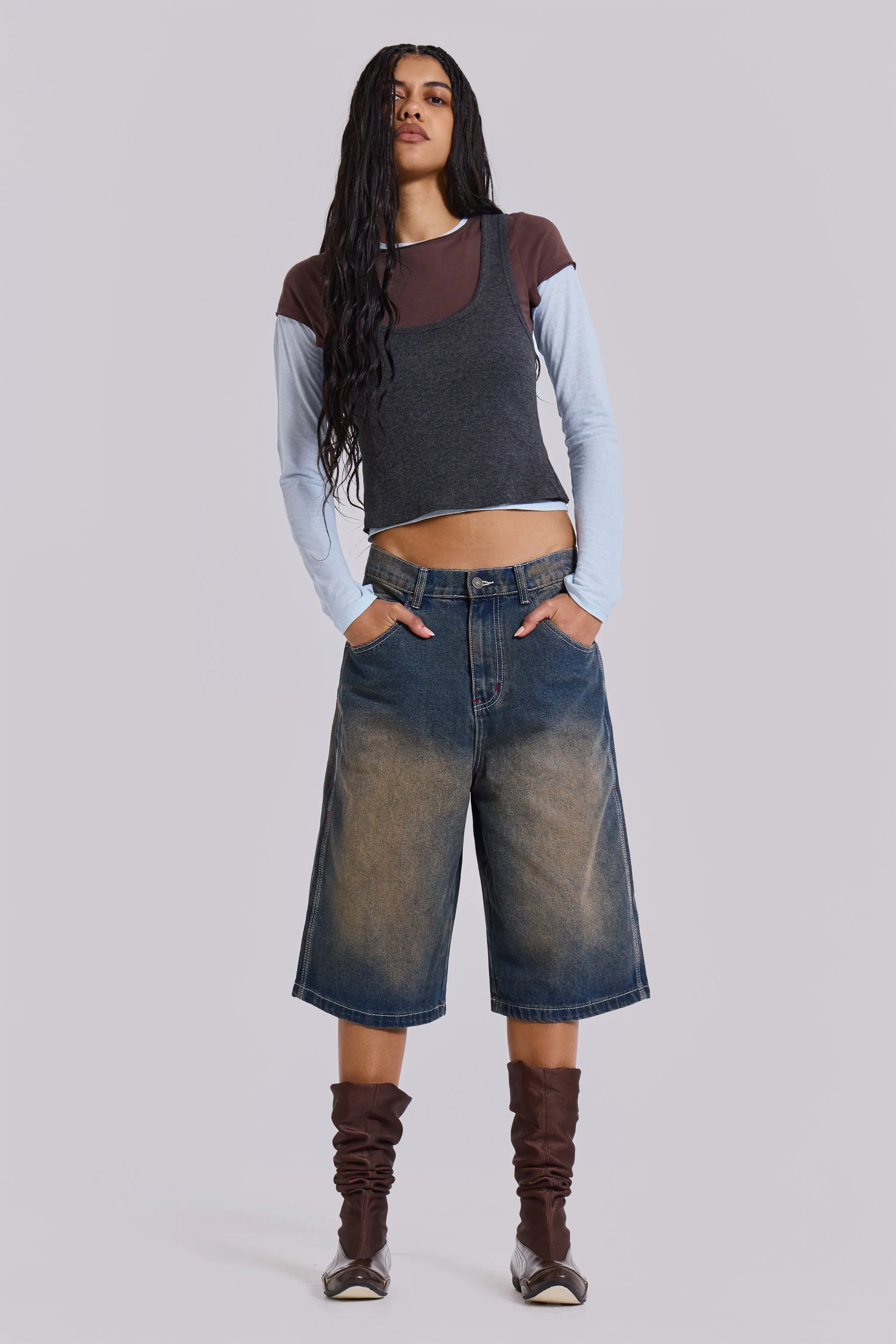 Lexie Triple Layer Long Sleeve Top in Grey - Image 5