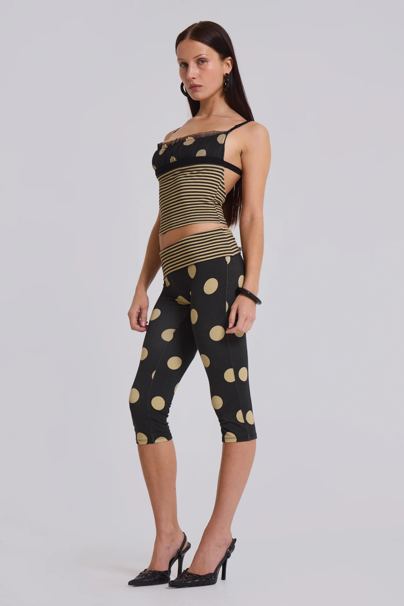 Lola Foldover Capris in Polkadot Stripe - Image 4