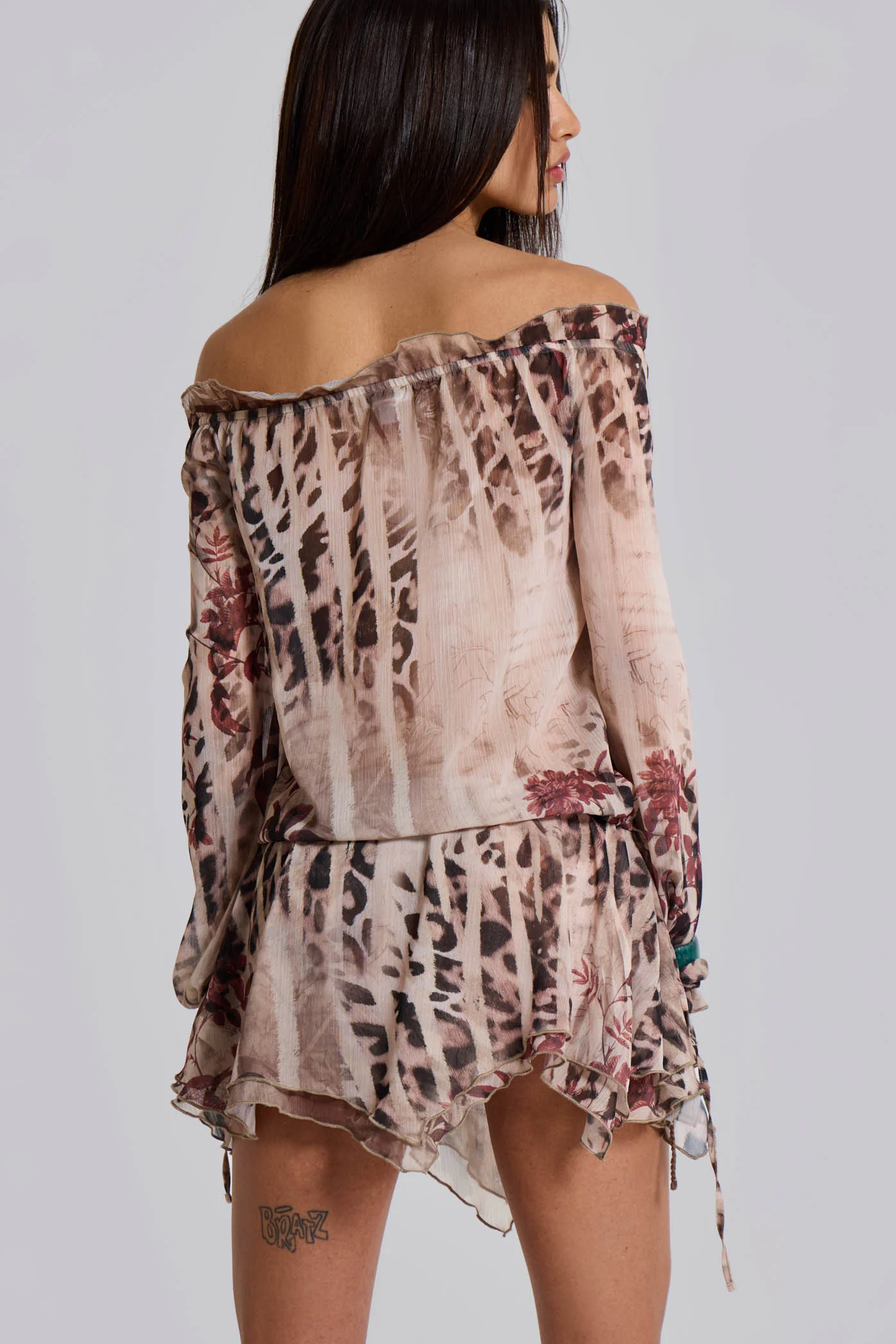 Lorenza Sheer Bardot Dress In Oza - Image 3