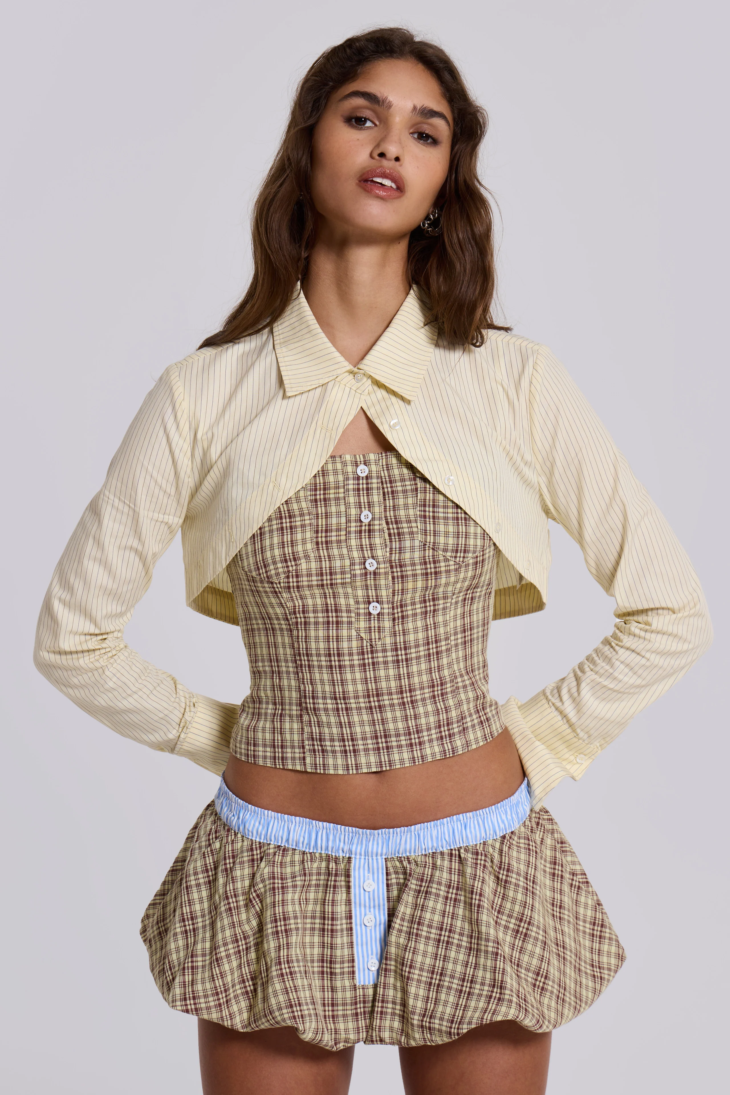 Brown Checked Lulu Puffball Boxer Micro Skirt - Image 6