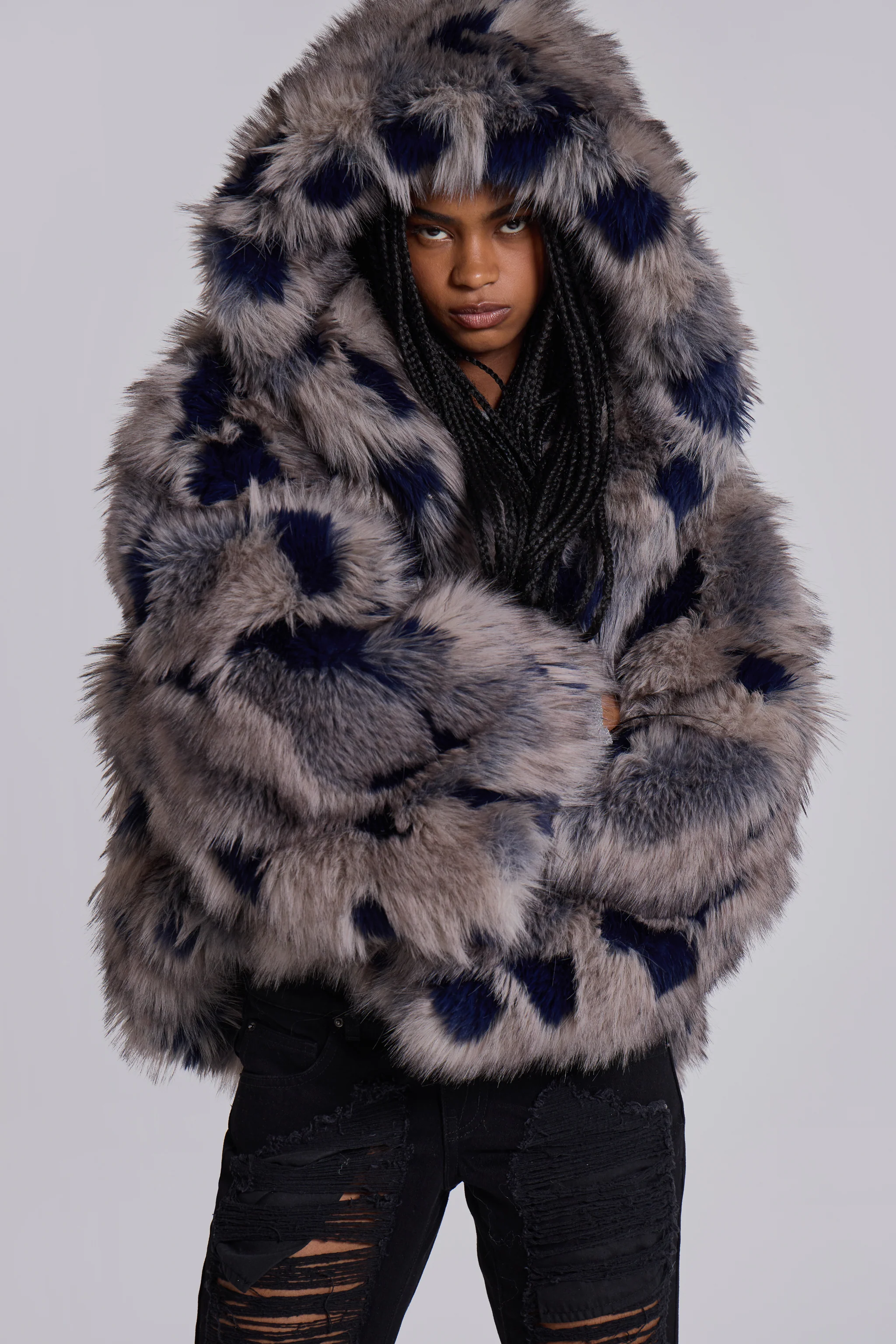 Mara Oversized Faux Fur Coat in Ashen - Image 6