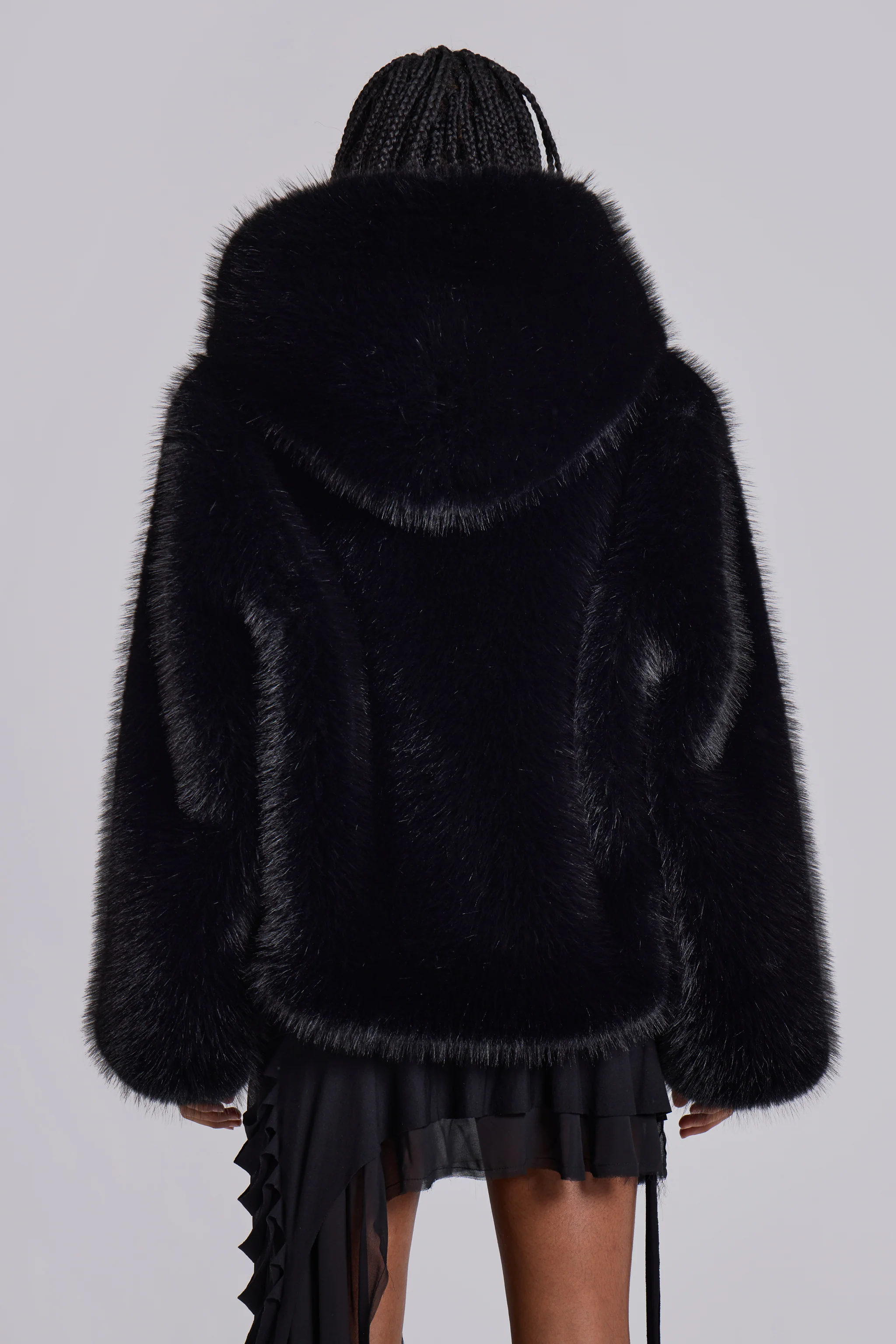 Mara Oversized Faux Fur Coat in Black - Image 6