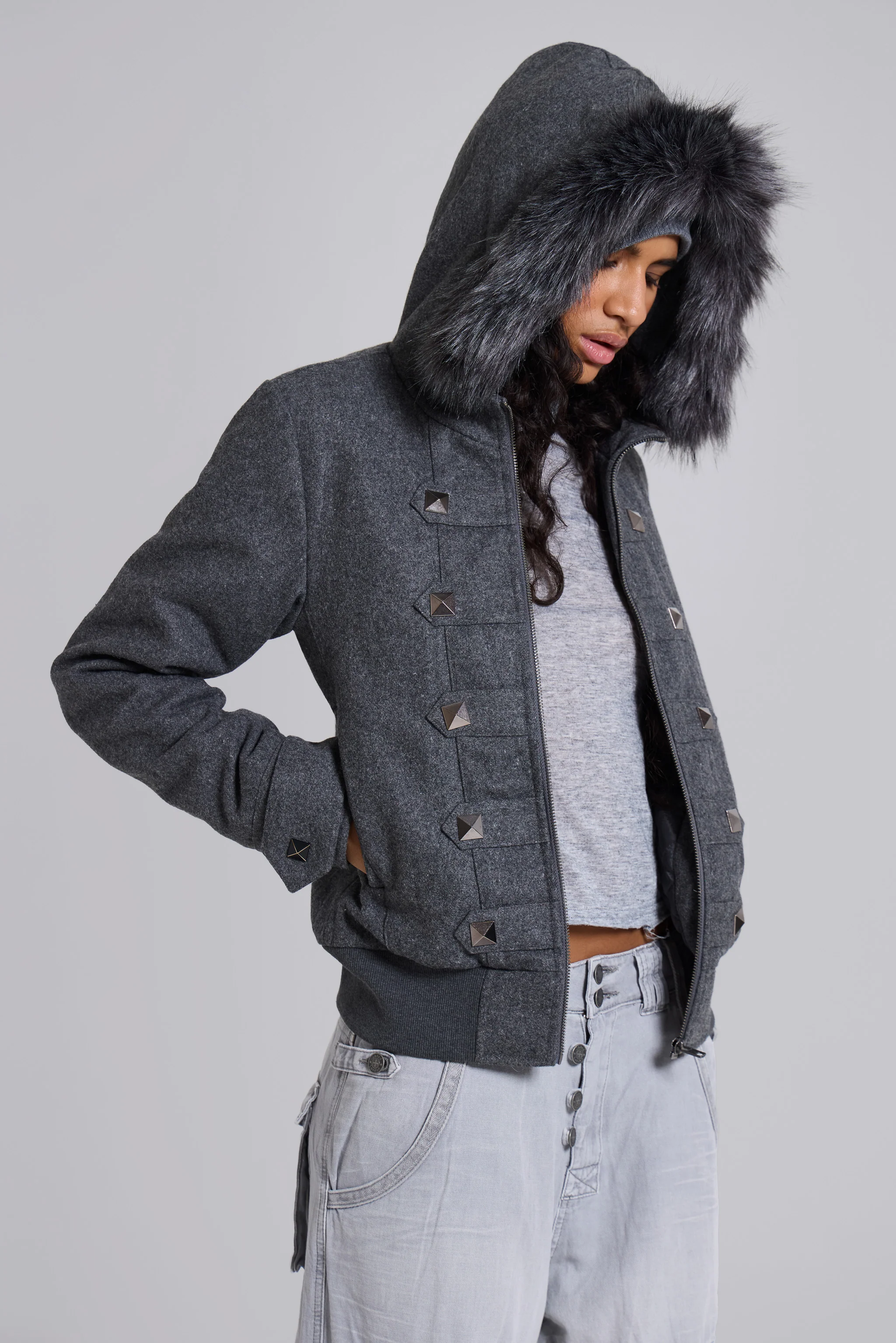 Marl Military Hooded Jacket - Image 3