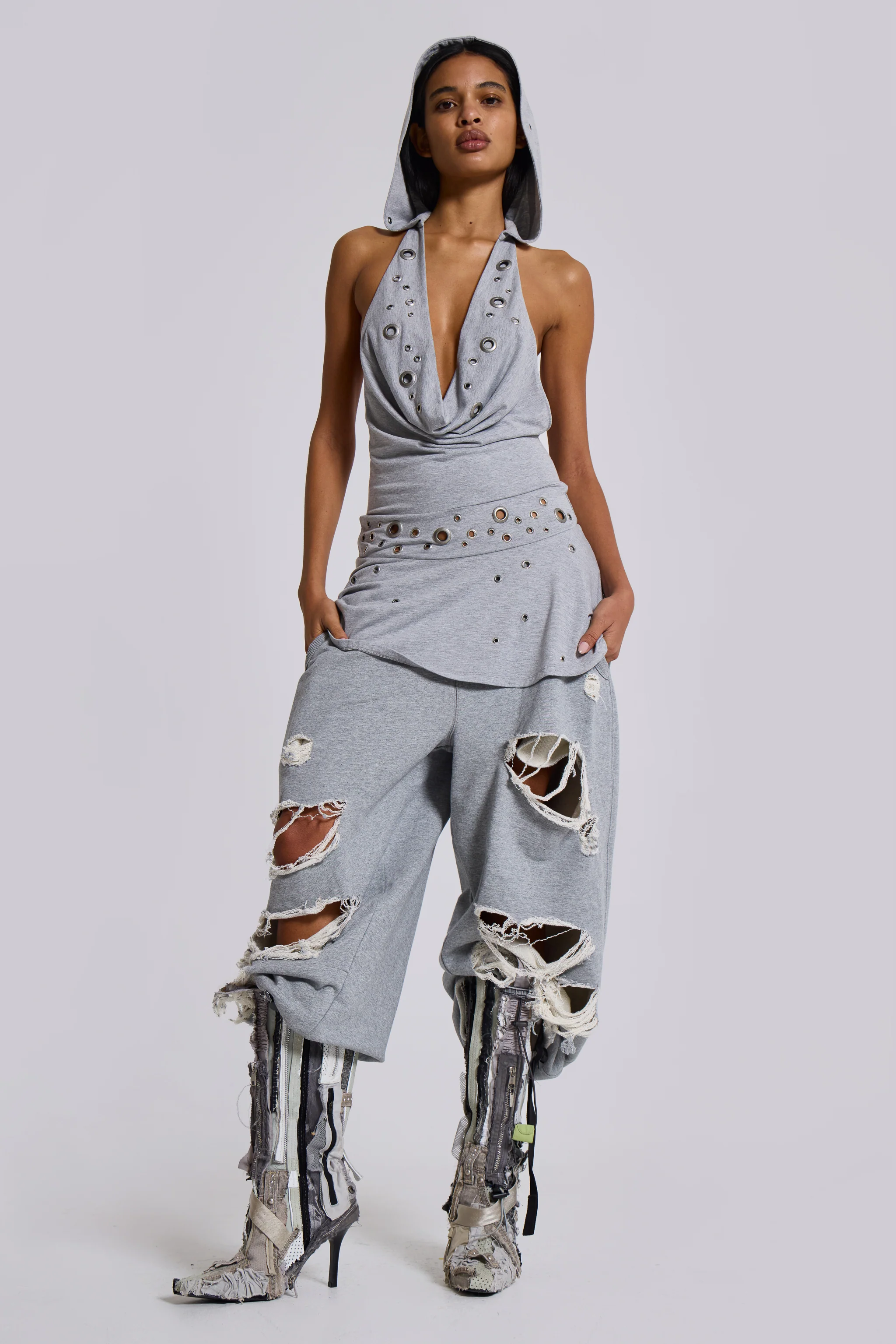 Maxing Hooded Mini Dress With Eyelets - Image 7