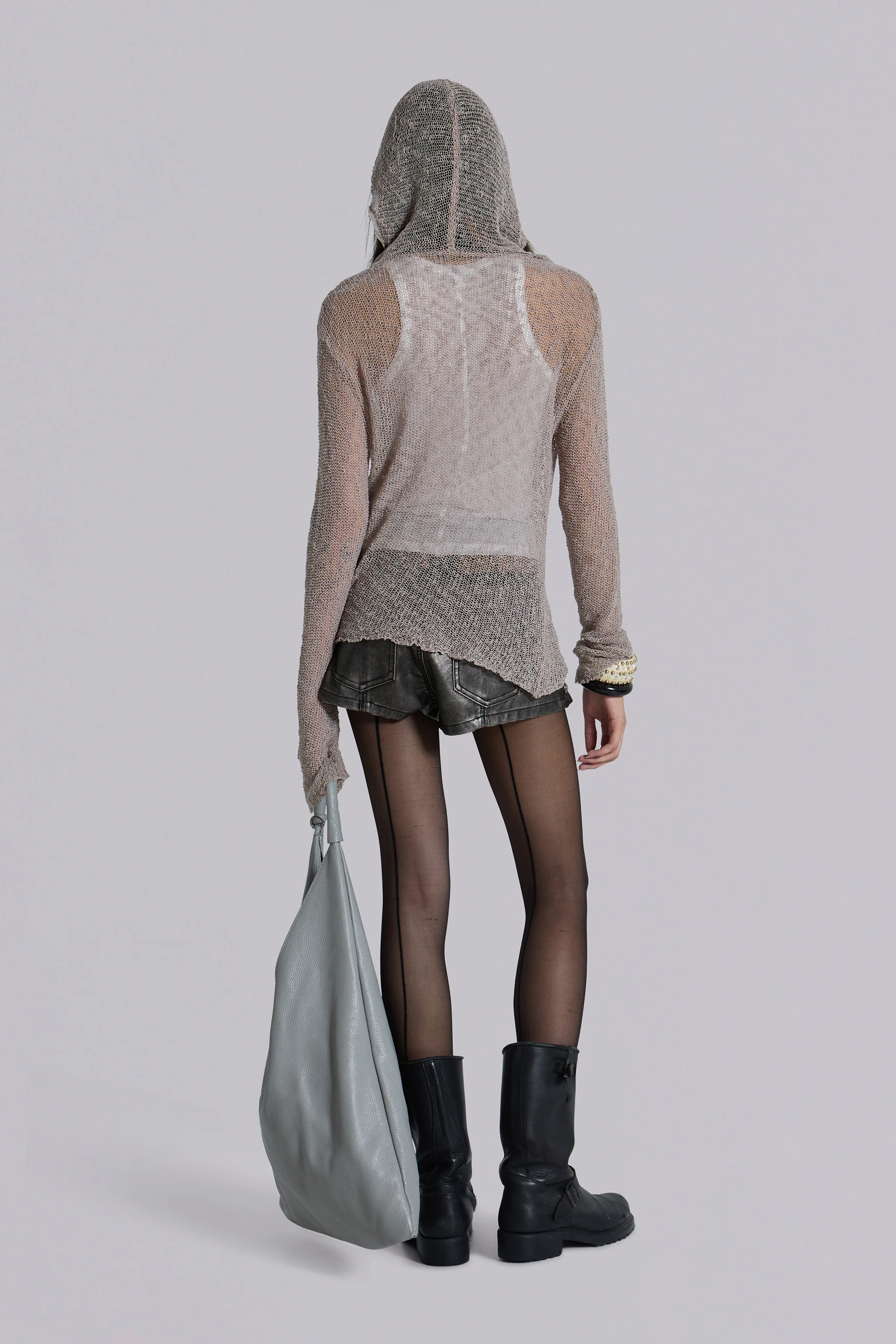 Naia Loose Knit Hooded Top in Clay - Image 10