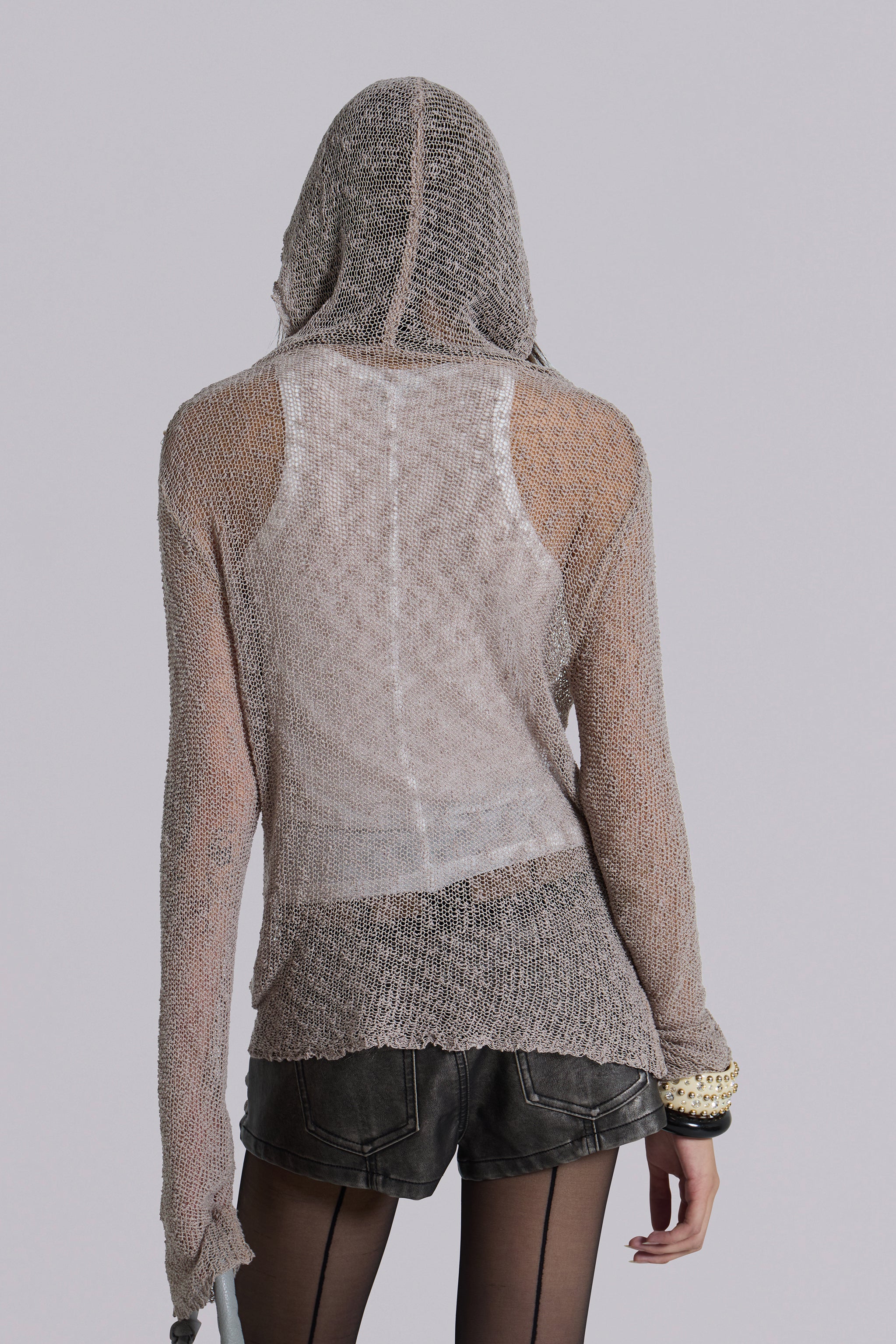 Naia Loose Knit Hooded Top in Clay - Image 6