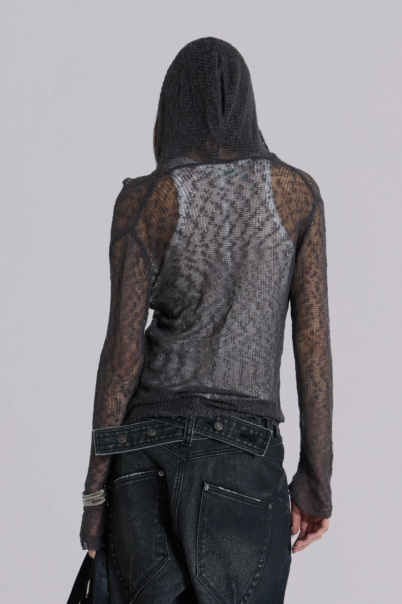 Naia Loose Knit Hooded Top in Charcoal - Image 3
