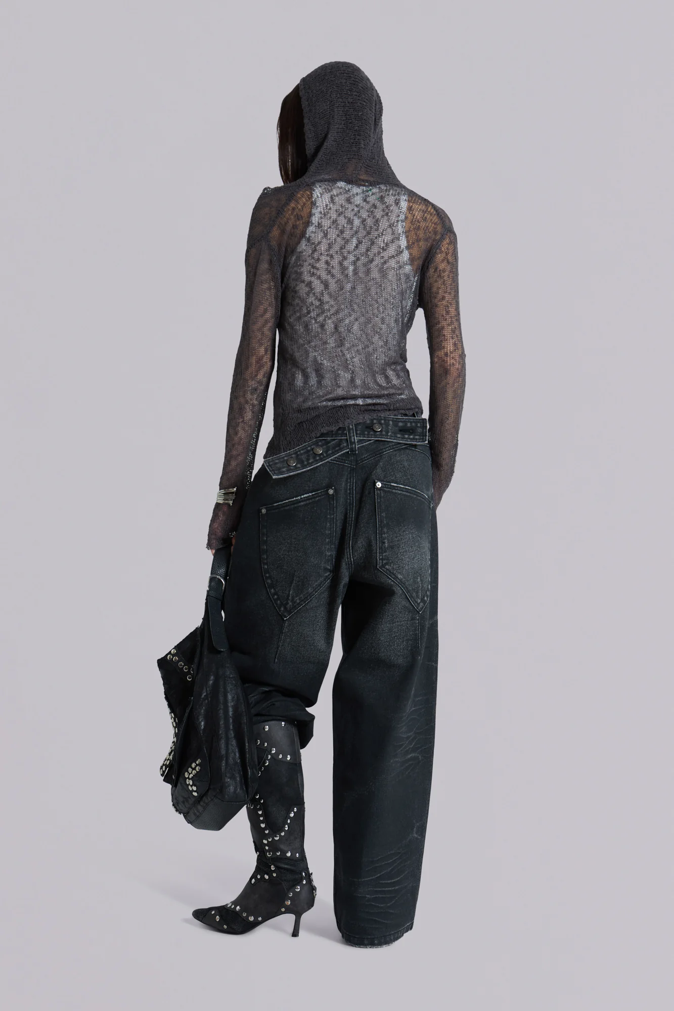 Naia Loose Knit Hooded Top in Charcoal - Image 7