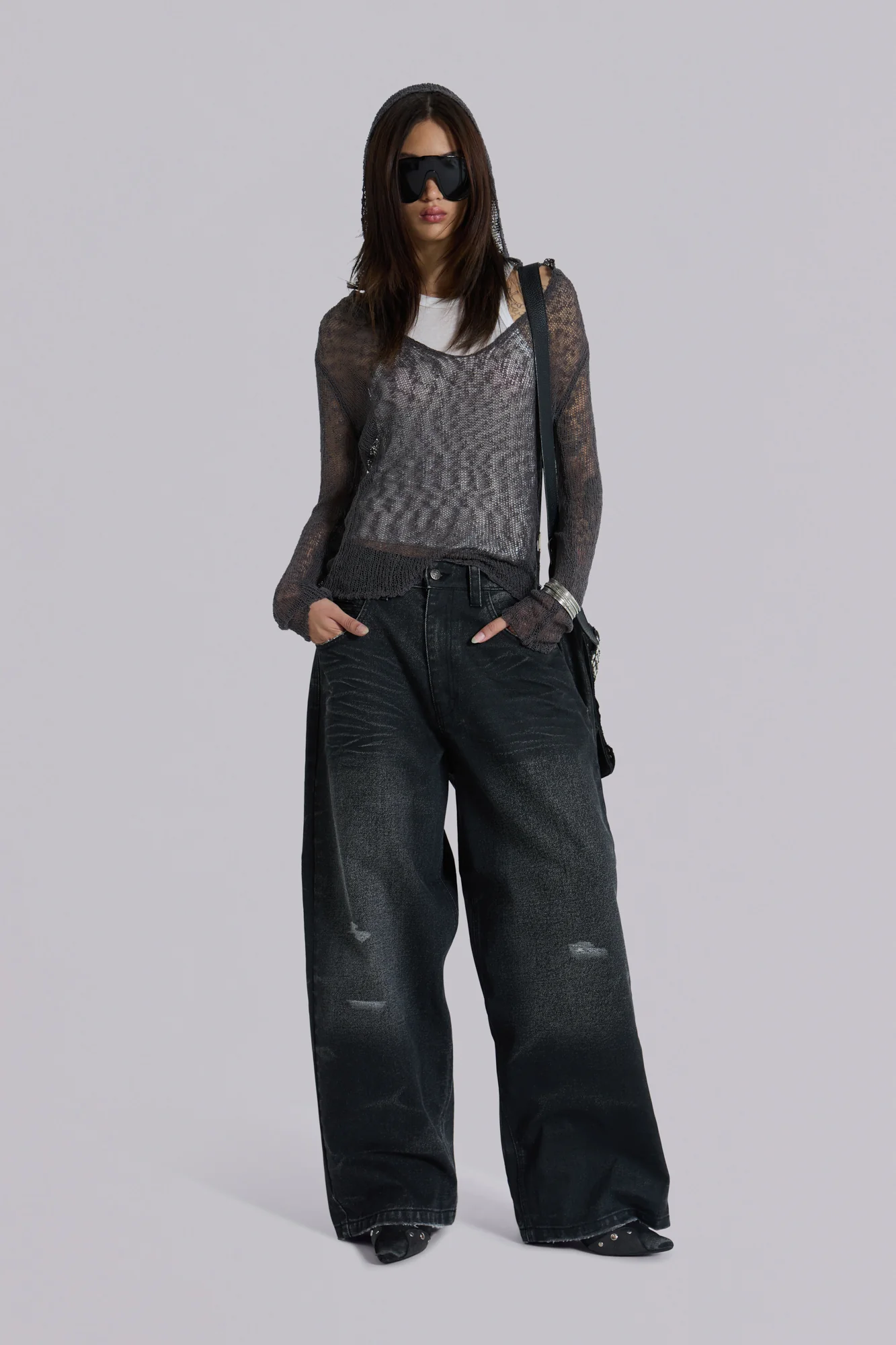 Naia Loose Knit Hooded Top in Charcoal - Image 8