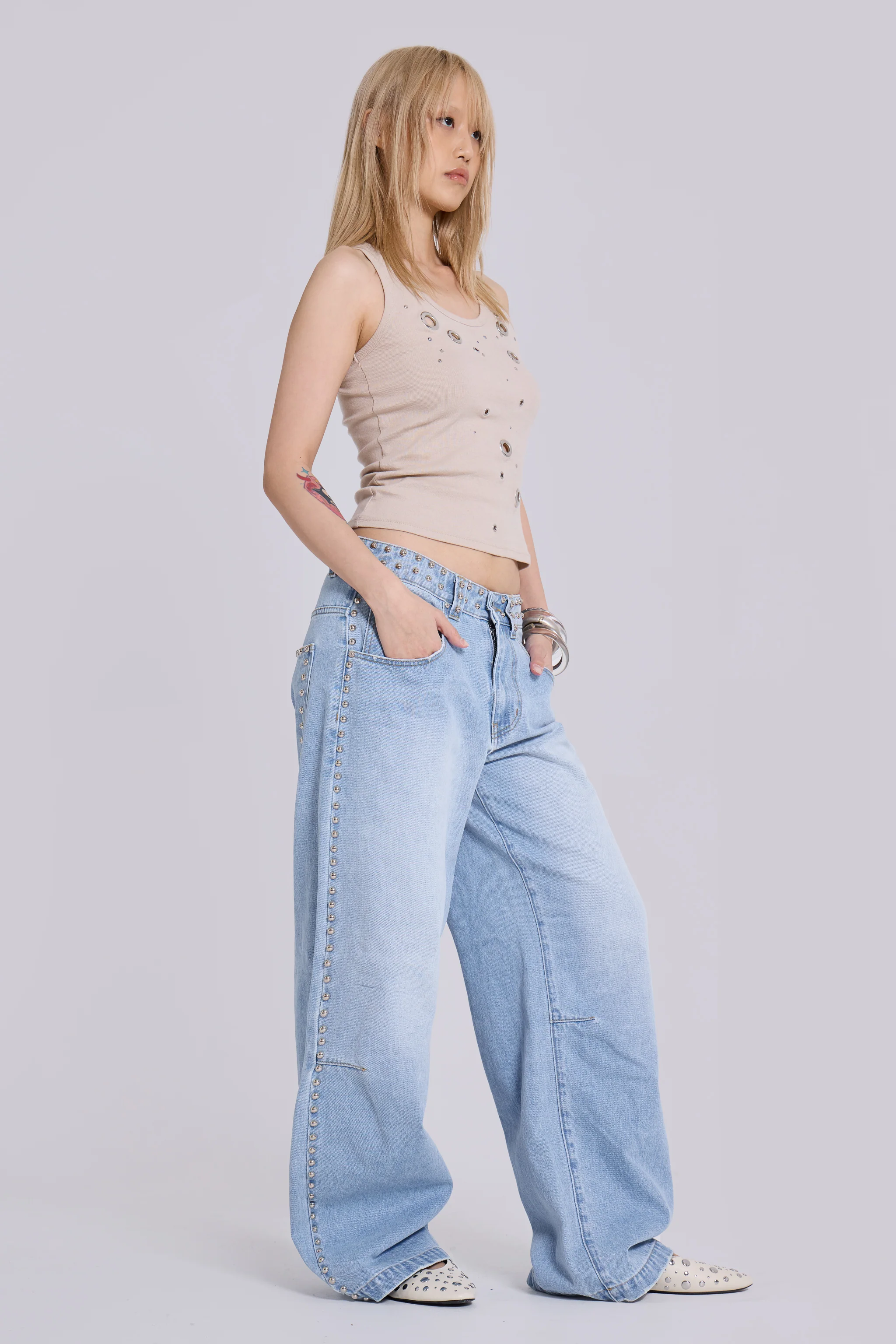 Nailed Studded Colossus Jeans in Light Blue Wash - Image 3