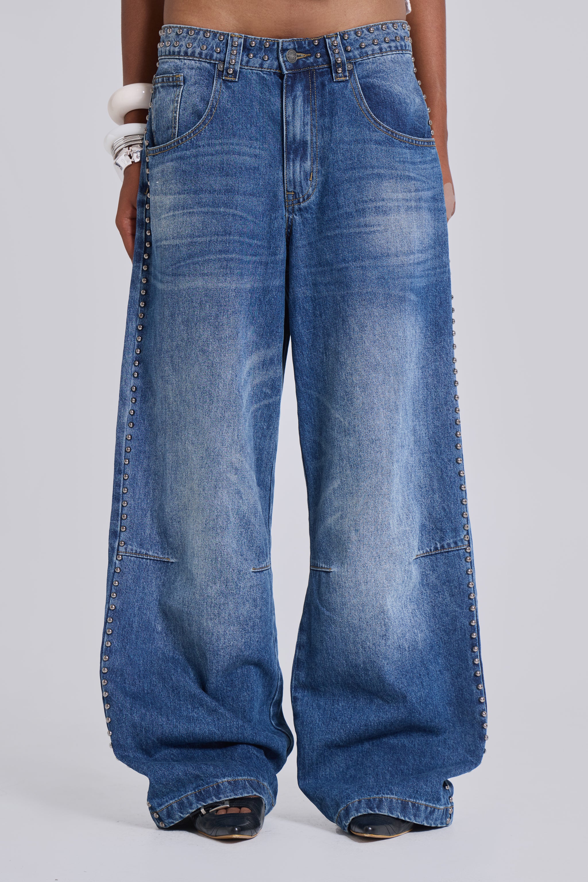 Nailed Studded Colossus Jeans in Mid Blue Wash - Image 8
