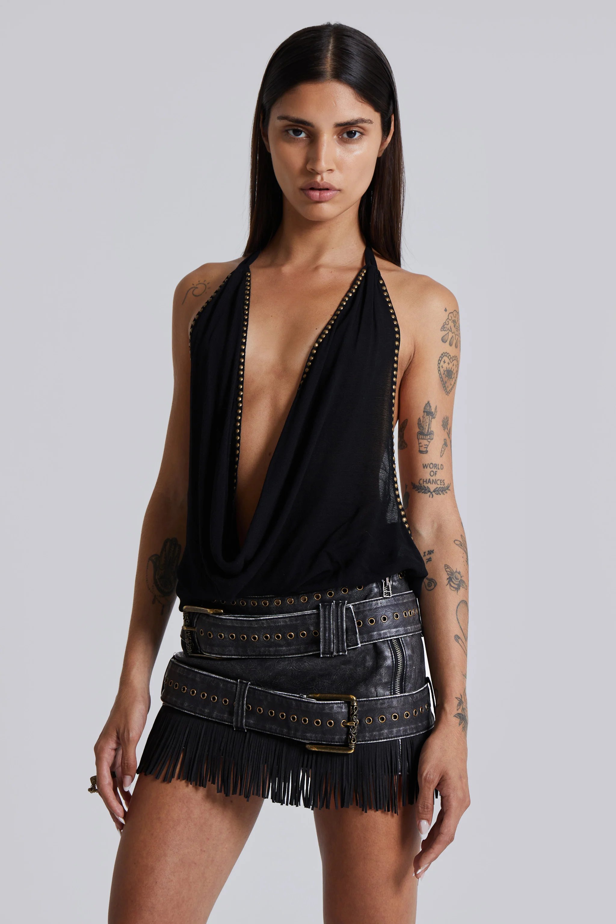 Odile Faux Leather & Suede Mini Skirt - Image 11